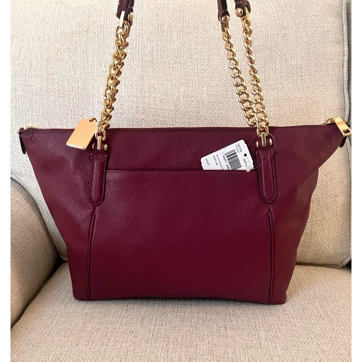 COACH PEBBLE LEATHER AVA CHAIN TOTE HANDBAG PURSE BERRY