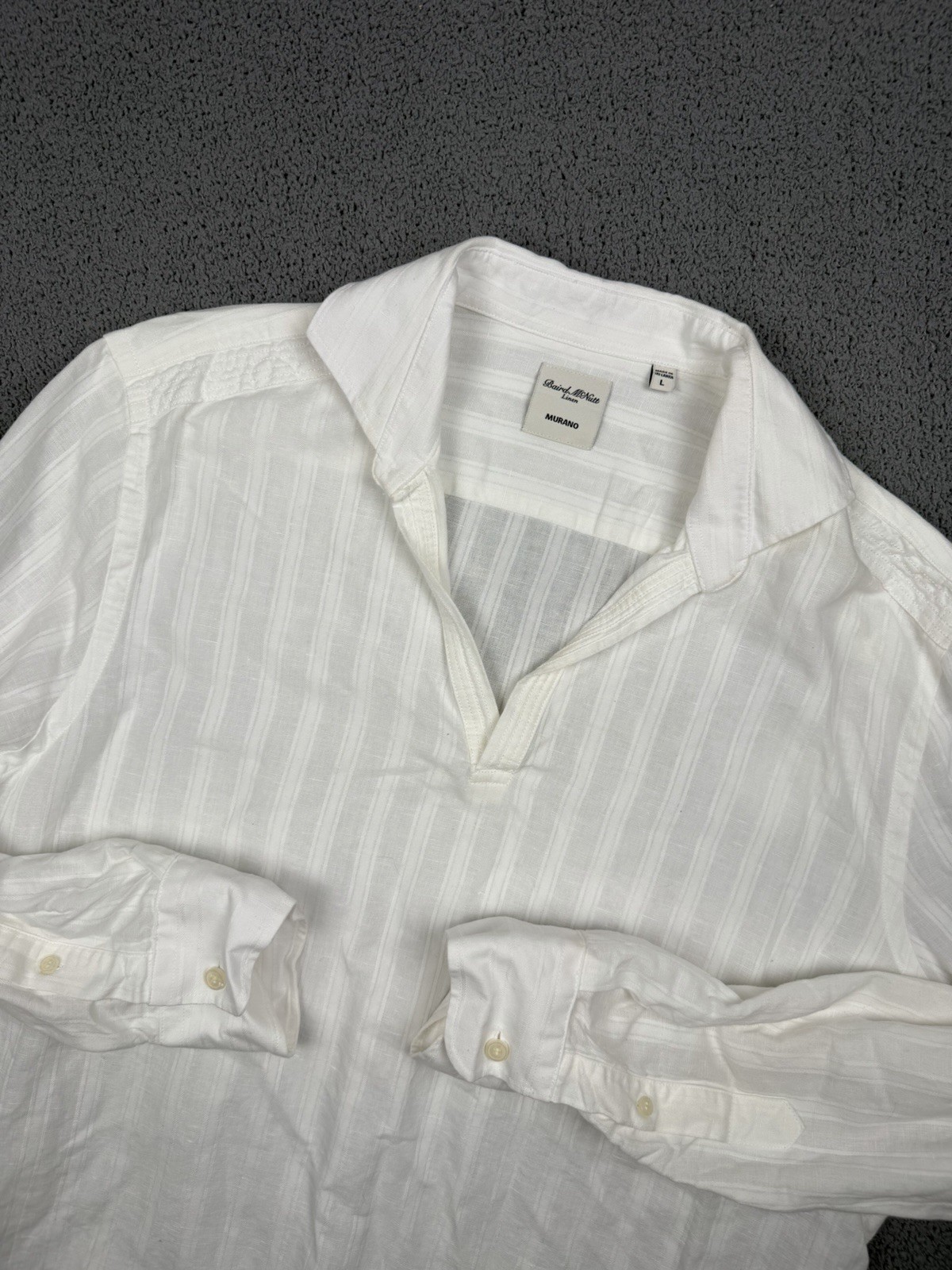 Murano Baird McNutt Shirt Mens L White Linen Blend Popover Buttonless Collar