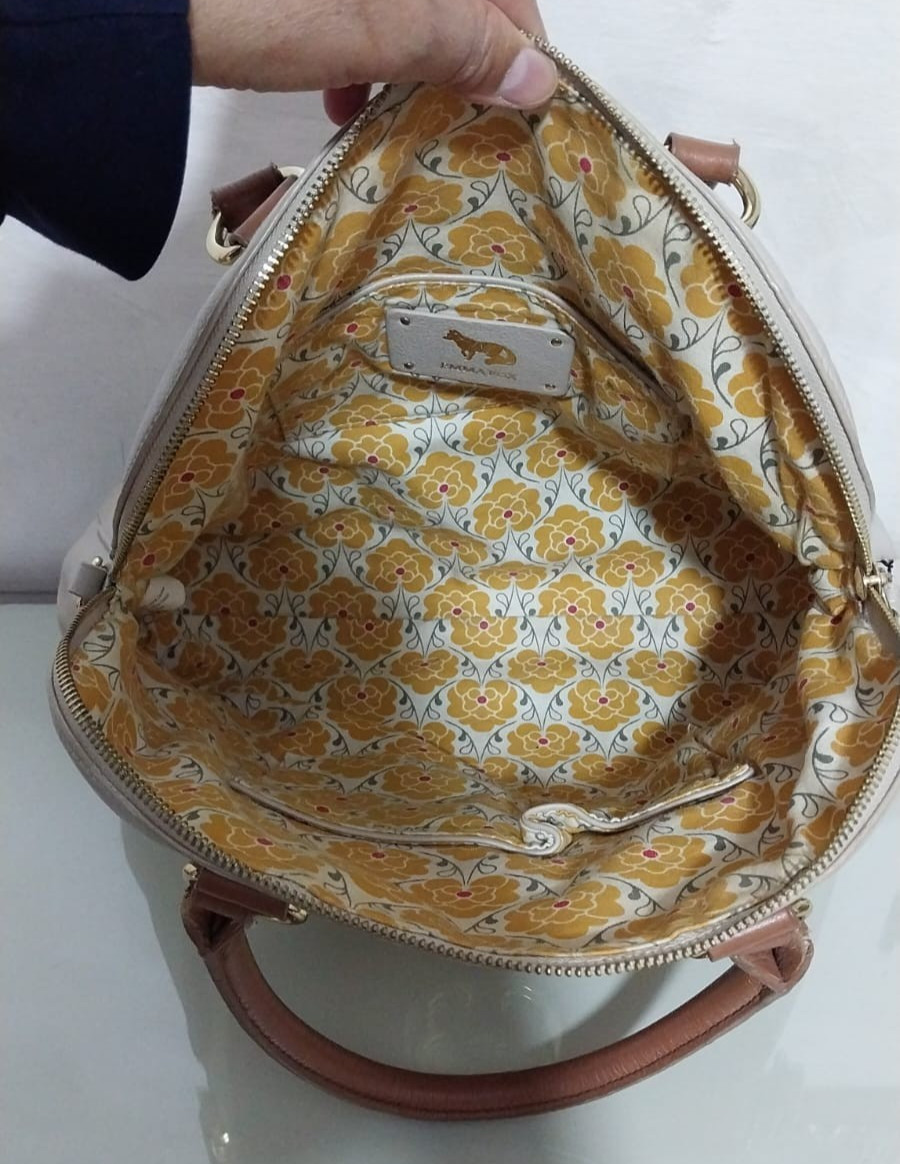 Authentic Emma Fox Leather Satchel Handbag – Cream & Tan