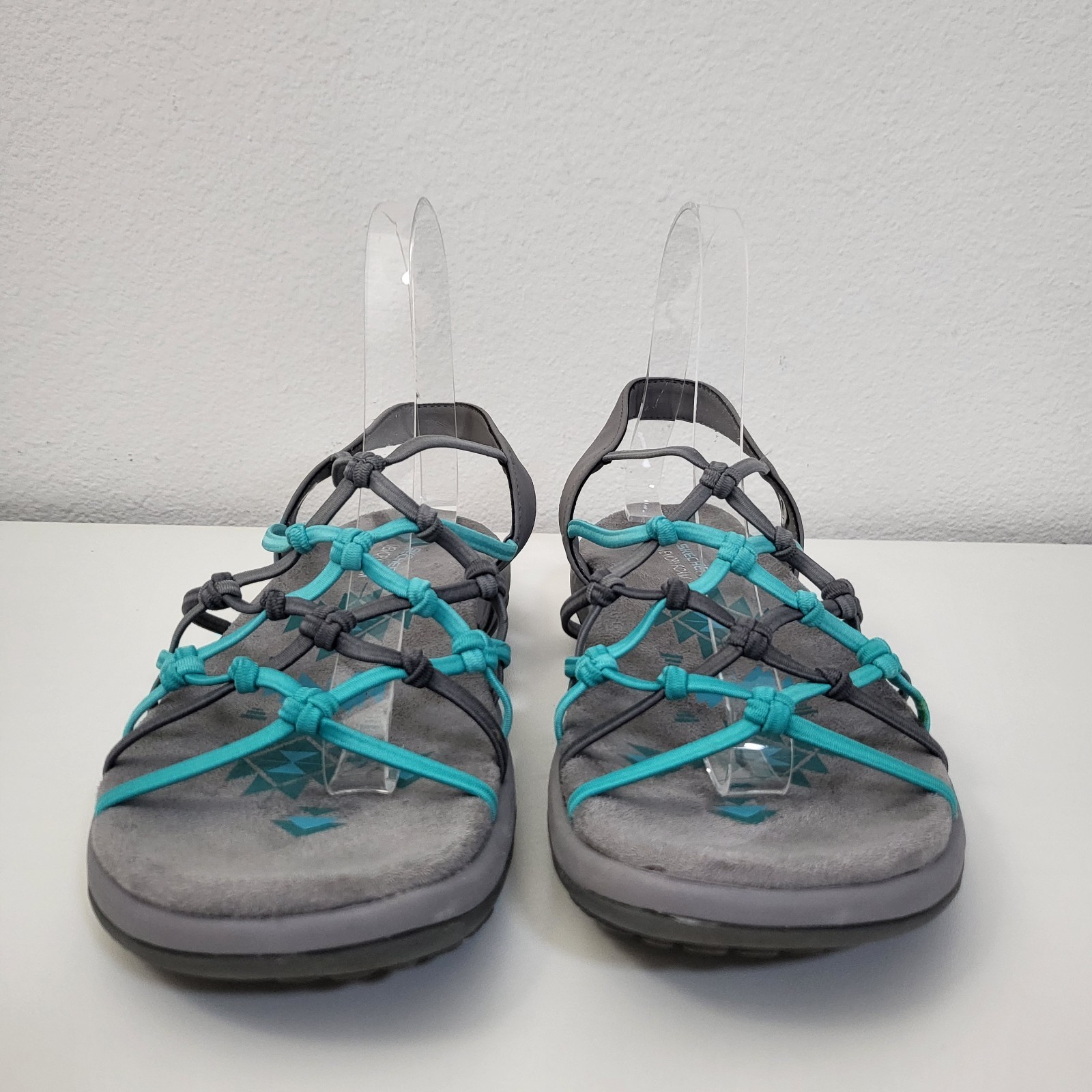 SKECHERS Reggae Slim Forget Me Knot Sport Sandals Womens 9 Gray Aqua Outdoors
