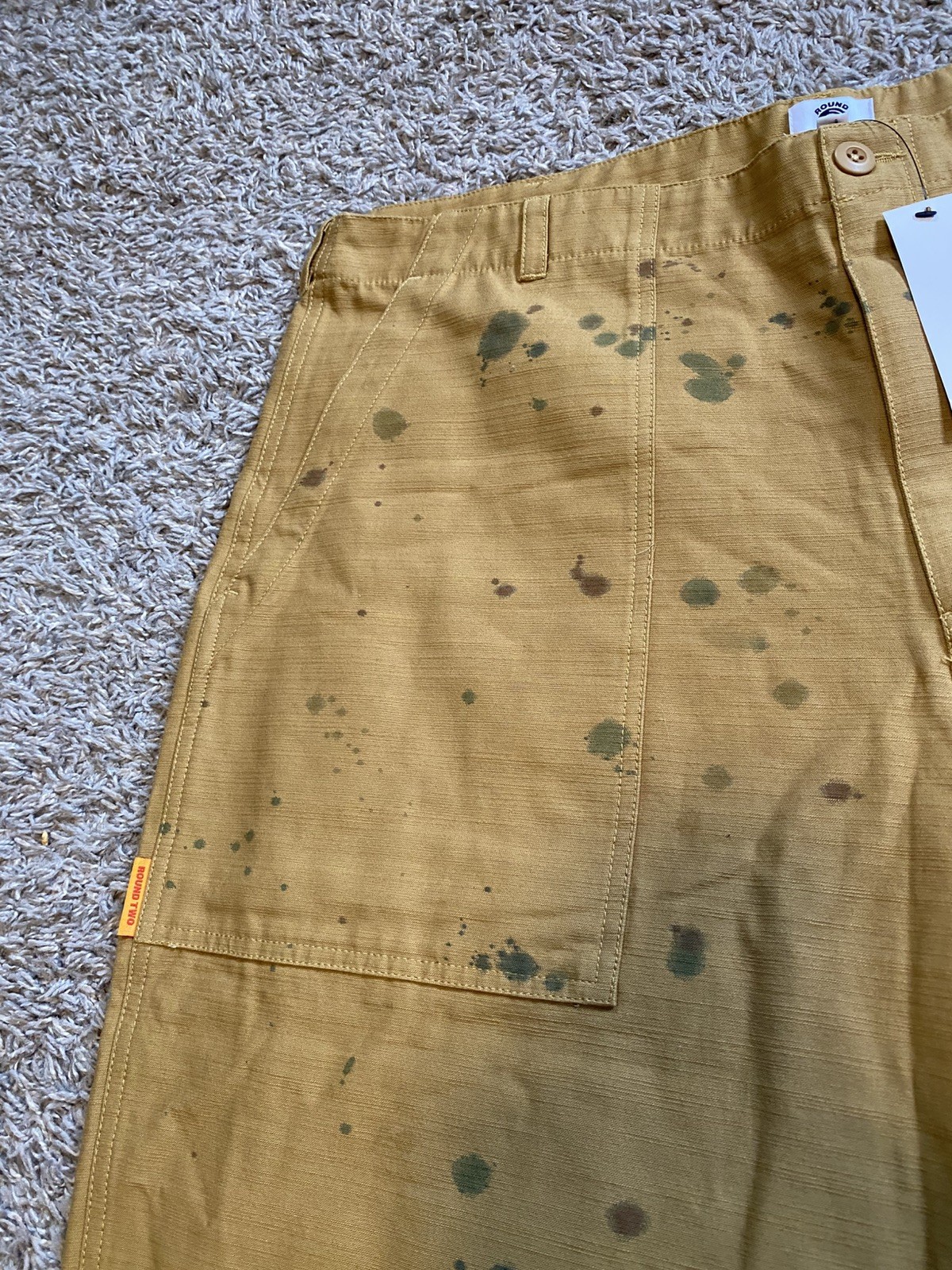 NEW Round Two Army Pants Men Size 38 Military Fatigue khaki baggy paint splatter