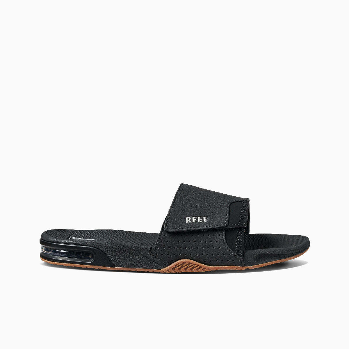 REEF Men’s Fanning Slide Bottle Opener Regular Sandal – Black/Silver, Sizes