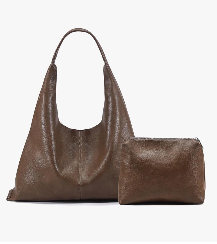 Tikont Soft PU Leather Brown Hobo Shoulder Bag & Accessory Bag With Storage Bag