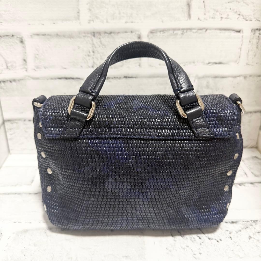 ZANELLATO Postina Leather 2 Way Shoulder Bag Navy Camouflage Authentic Rare Used