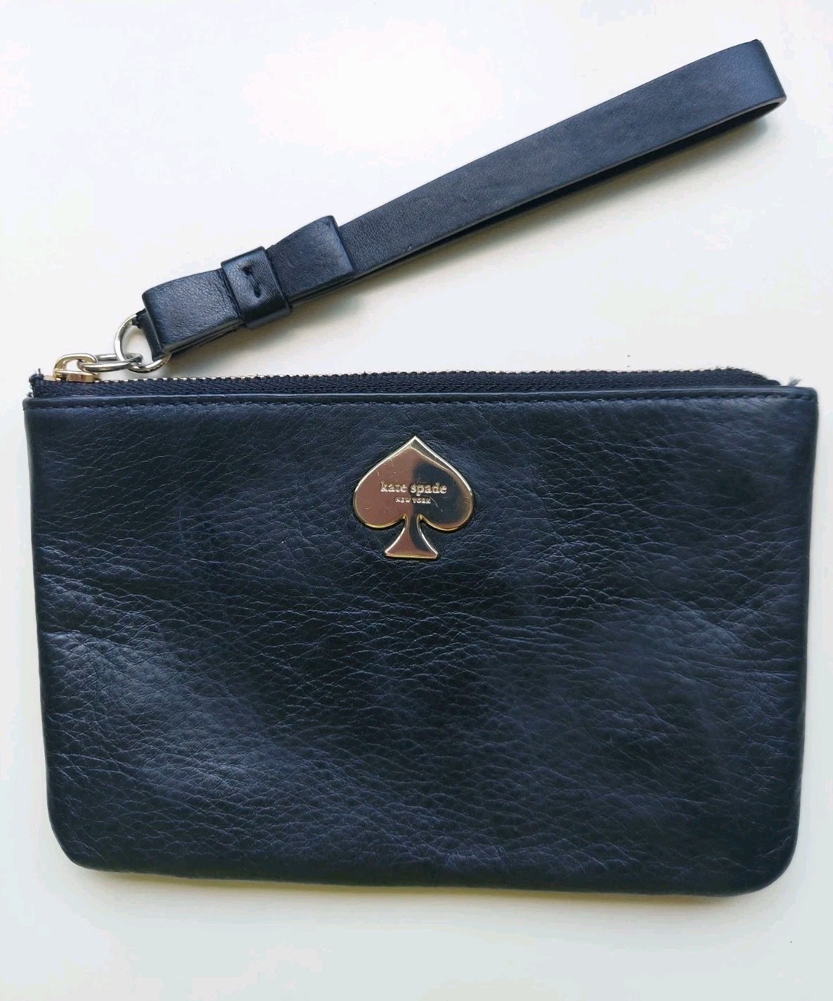 Kate Spade Leroy Street Bee Black Pebble Leather Wristlet Bow Strap Wallet Pouch