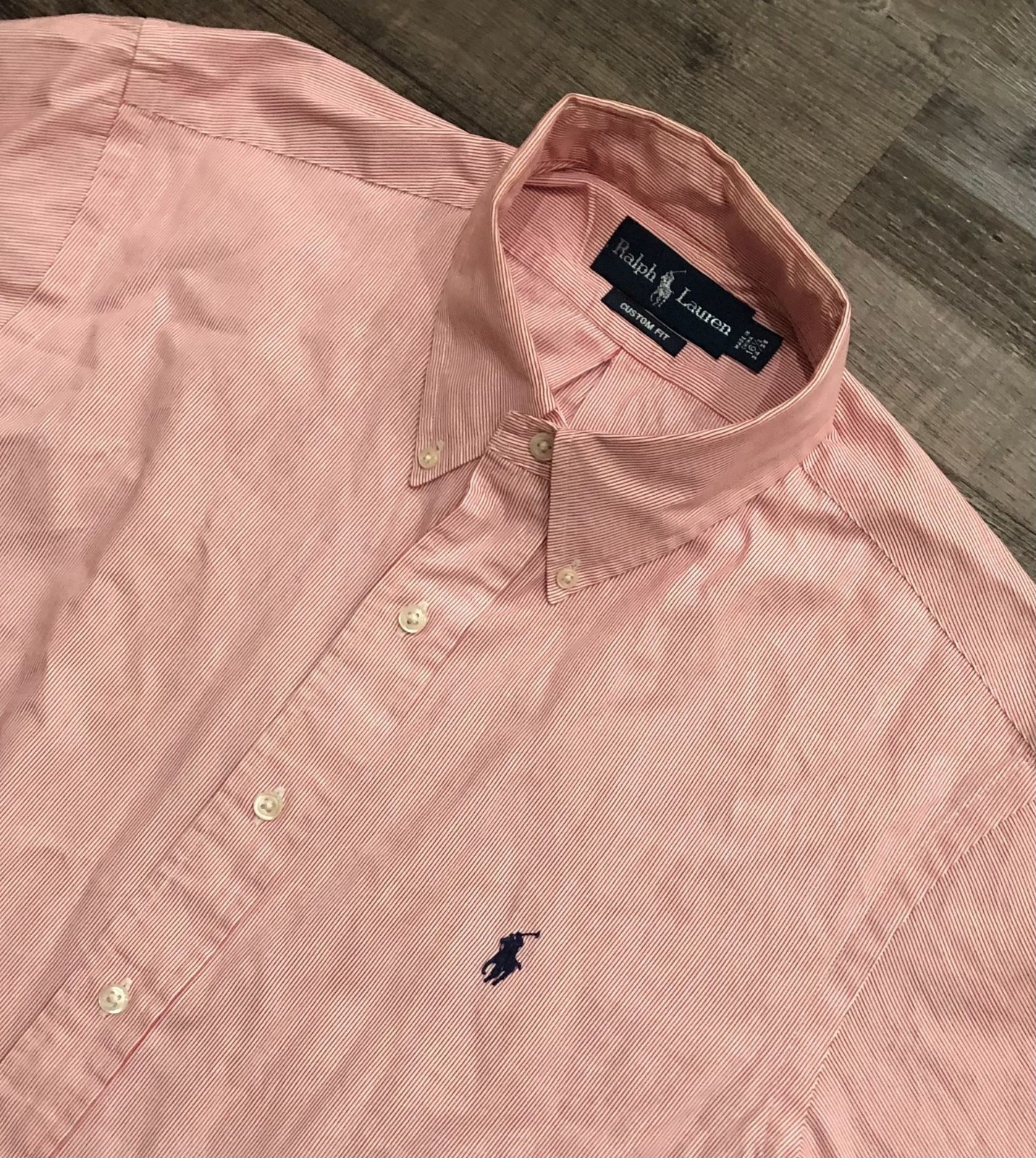 Polo Ralph Lauren Custom Fit Size 16.5 Light Red Striped Button Up Shirt 34/35