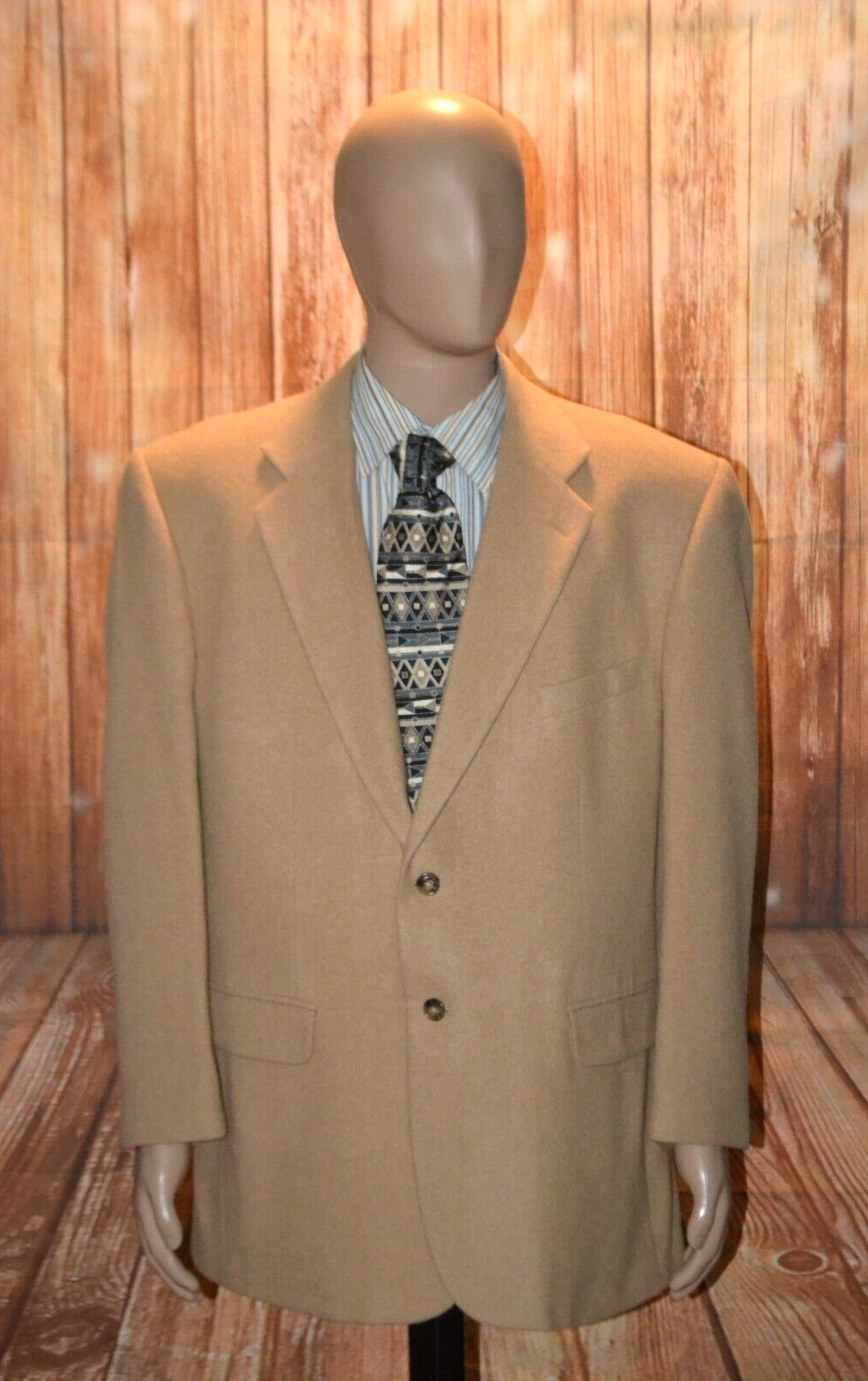 Stafford Men 100% Camel Hair Tan 2 Front Button Sports Coat Sz 46R