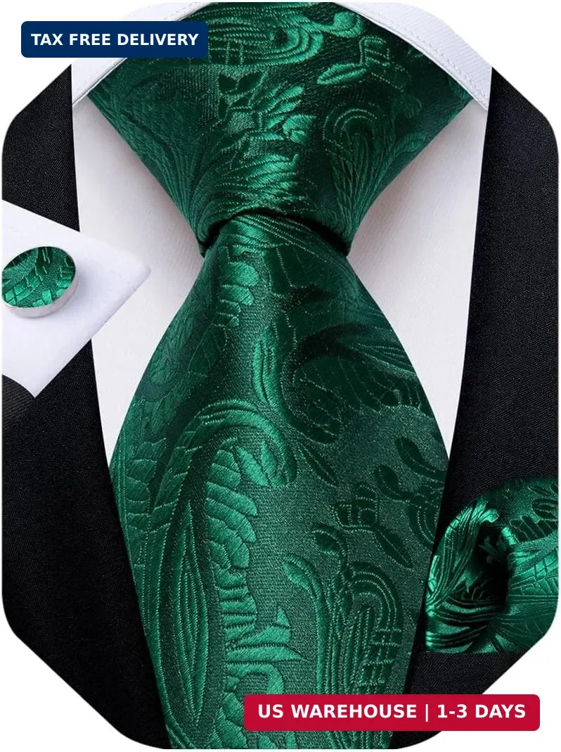 Silk Ties for Men Classic Woven Paisley Necktie and Pocket Square Cufflinks Set