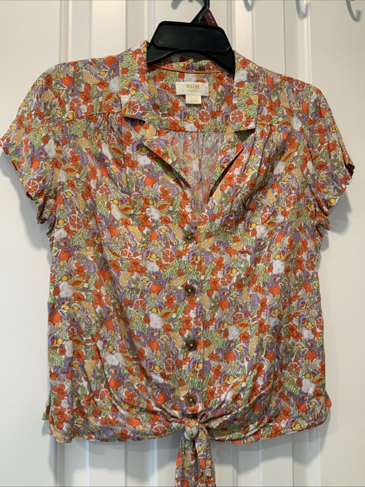 maeve anthropologie Fruit Multicolor Size 6 Tie Front Button Up Collar Top