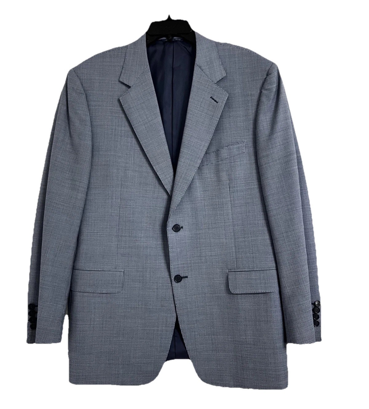 Canali Italy Blazer Men 44R Blue Gray Check Wool Super 120s Saks Fifth Av Jacket