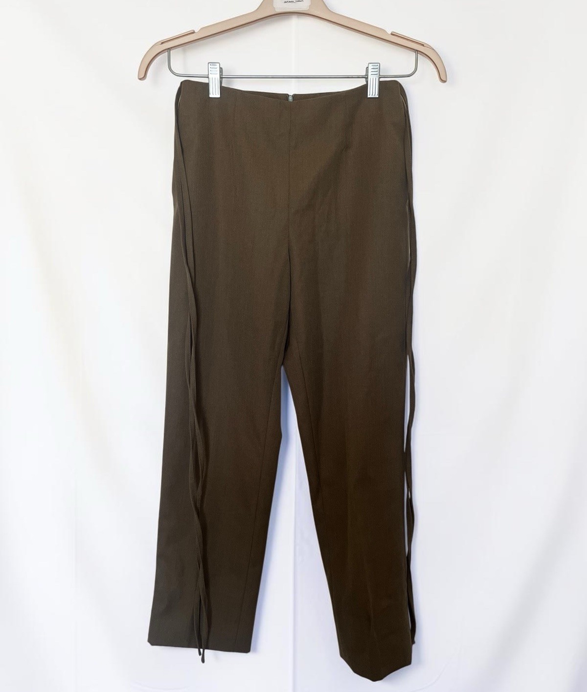MM6 Maison Margiela Wool Blend Cropped Olive Trousers Sz IT 38 US 2 Tie Details