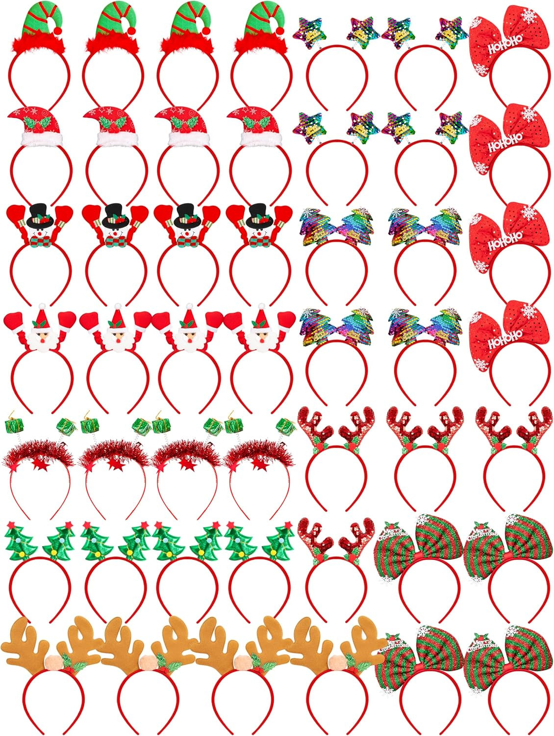 48 Pcs Christmas Headbands, Cute Xmas Headwear, Christmas Head Boppers Santa Tre