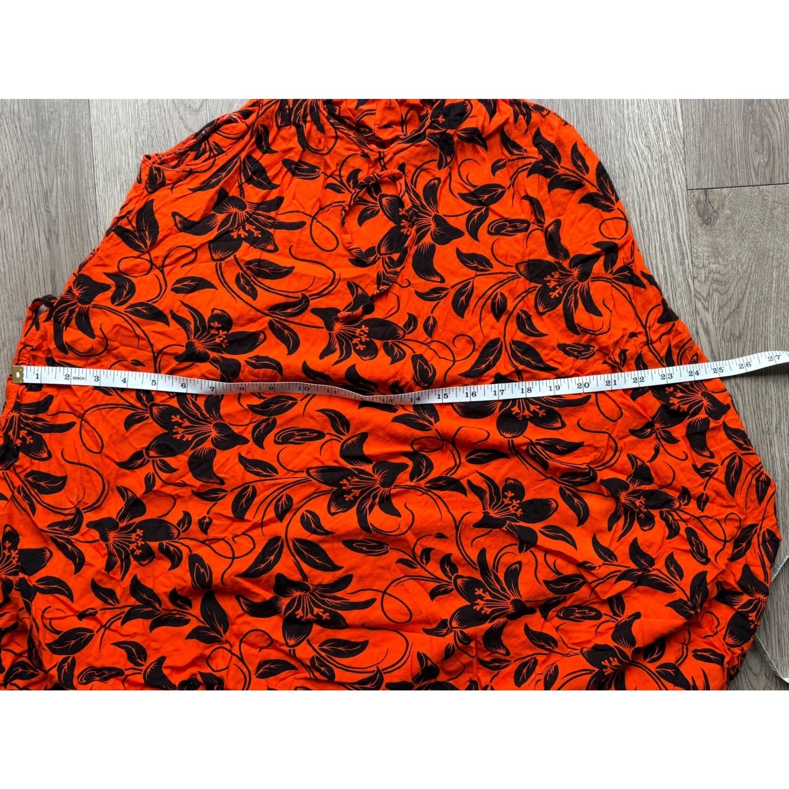 Raja Batik Orange Black Floral Rayon Sleeveless Mini Dress Made in Indonesia