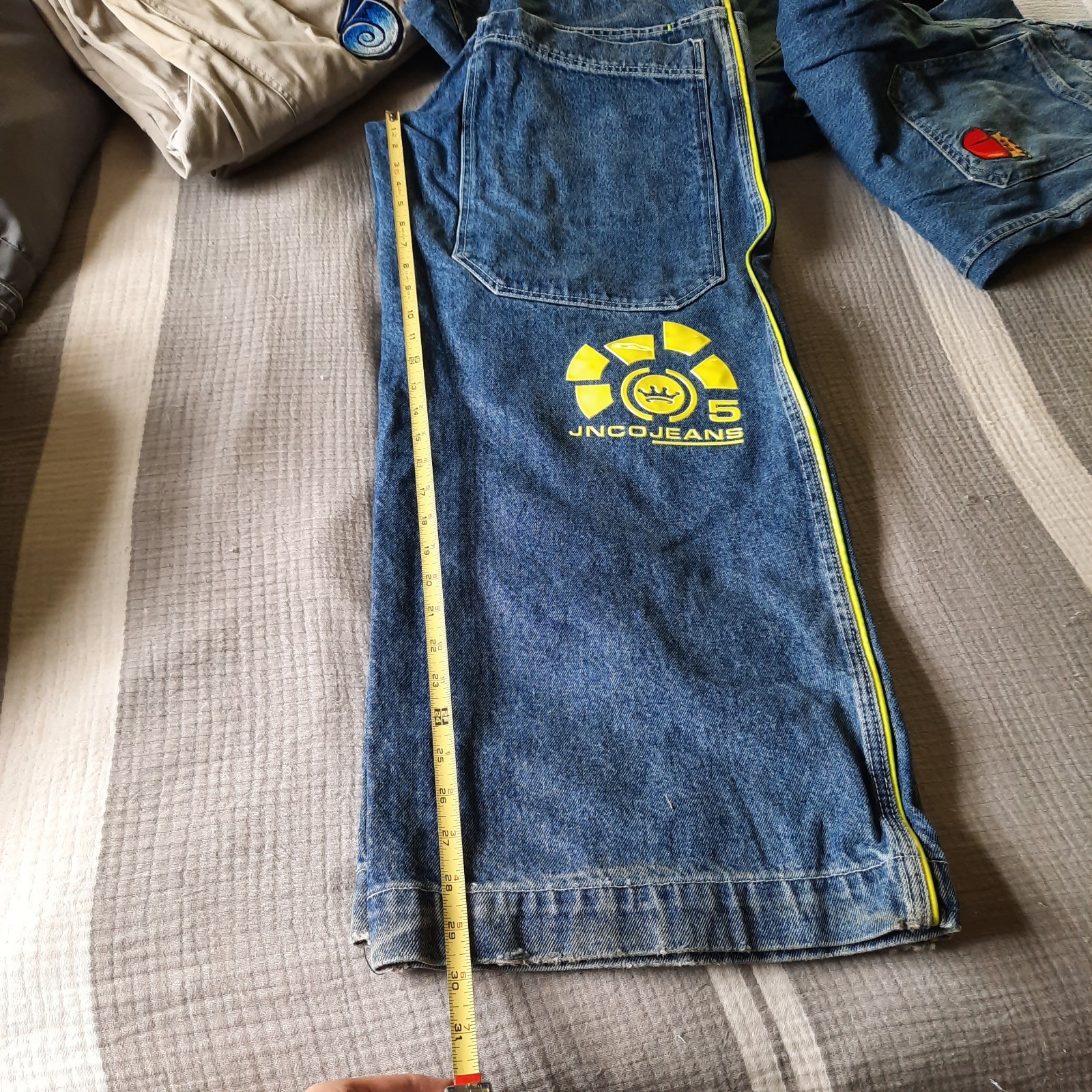 JNCO Vintage 90s NEON Green Stripe Skunk Skater Pipes Wide-Leg Jeans 32×30 Baggy