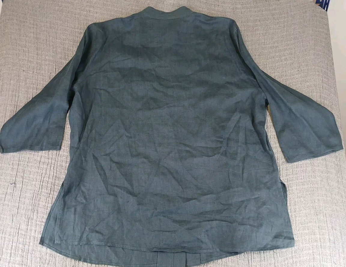 Harari Womens Size 2X Long Sleeve Navy Blue Toggle Button Shirt 100% Linen