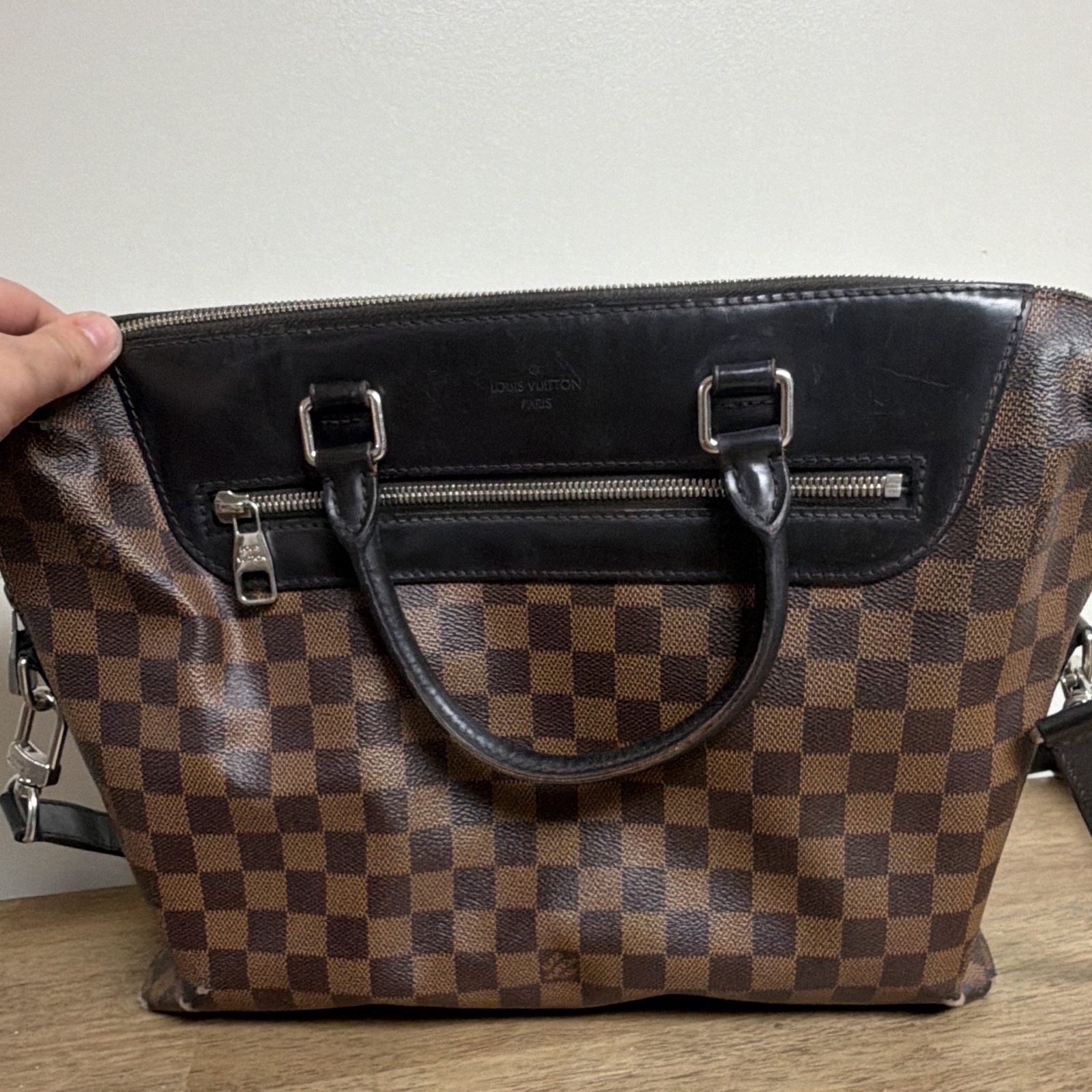 Louis Vuitton Damier Satchel Top Handle Bag Zip w/ Detachable Strap Brown/Black
