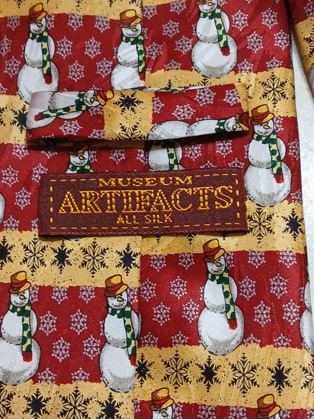 Museum Artifacts Silk Tie Christmas Snowmen Winter