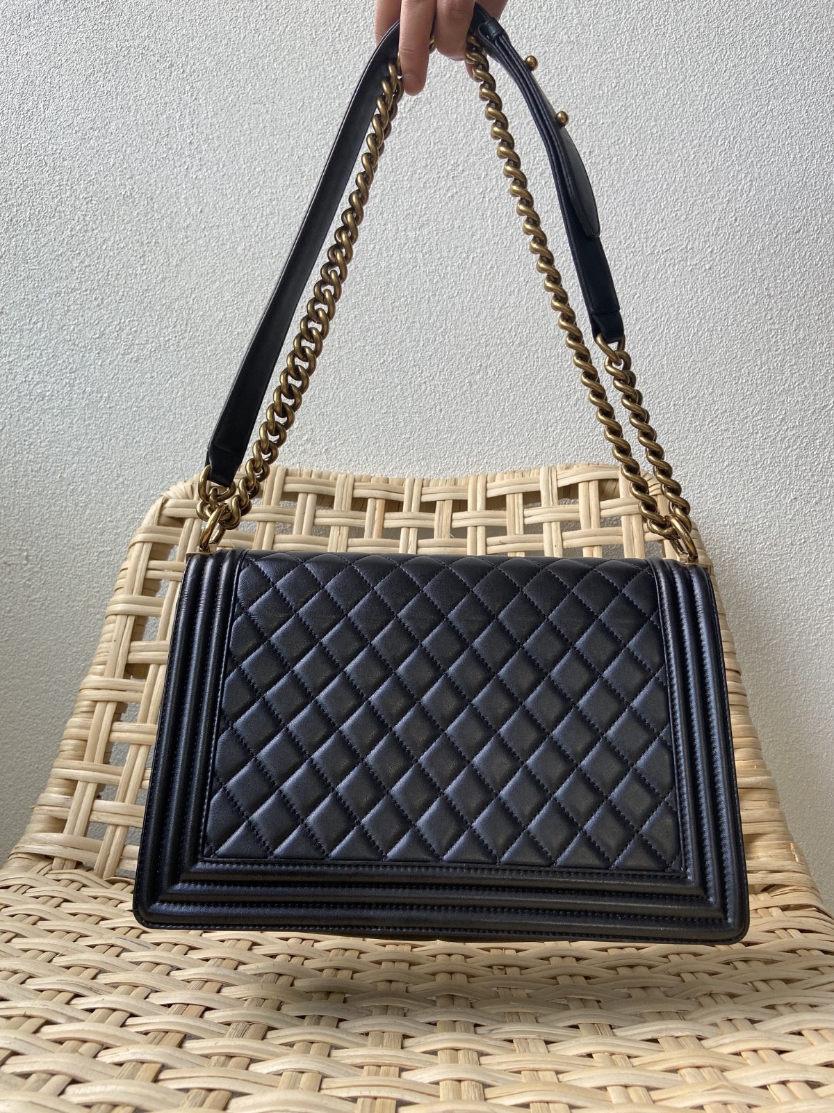 100% Authentic Chanel Boy Large Black Quilted Calfskin Leather Shoulder Bag