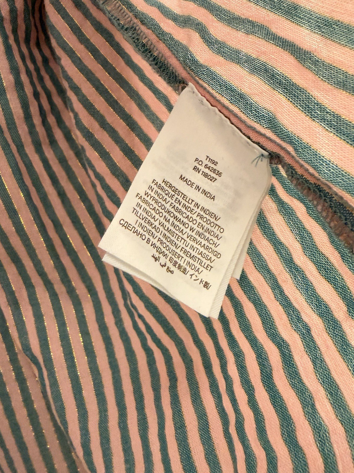 Boden Striped Metallic Quilted Shoulder Blouse Top UK 6 / US 2 Pink Teal Boho