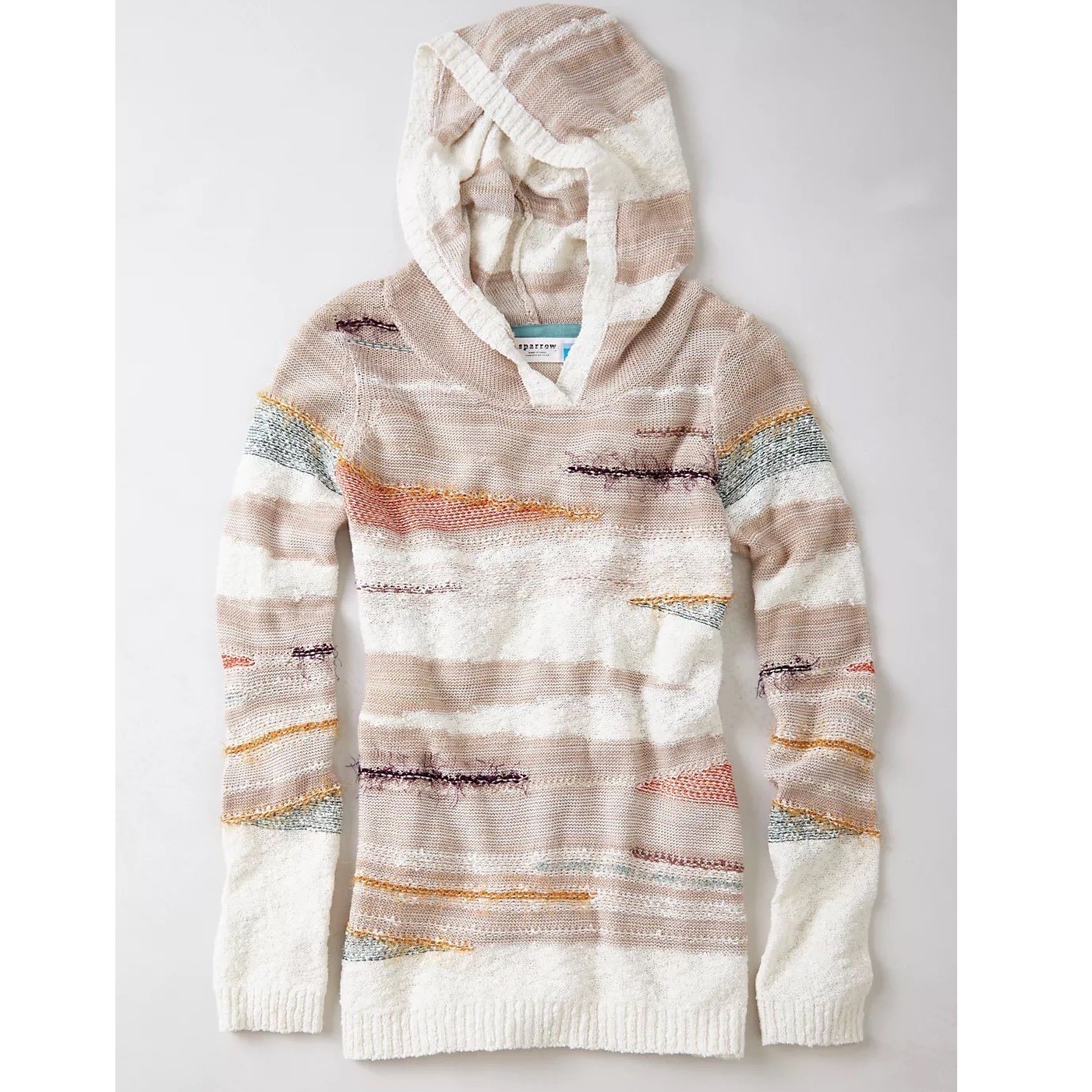 Sparrow Anthropologie M Hooded Sweater Multicolor Textured Knit Boho Stripe