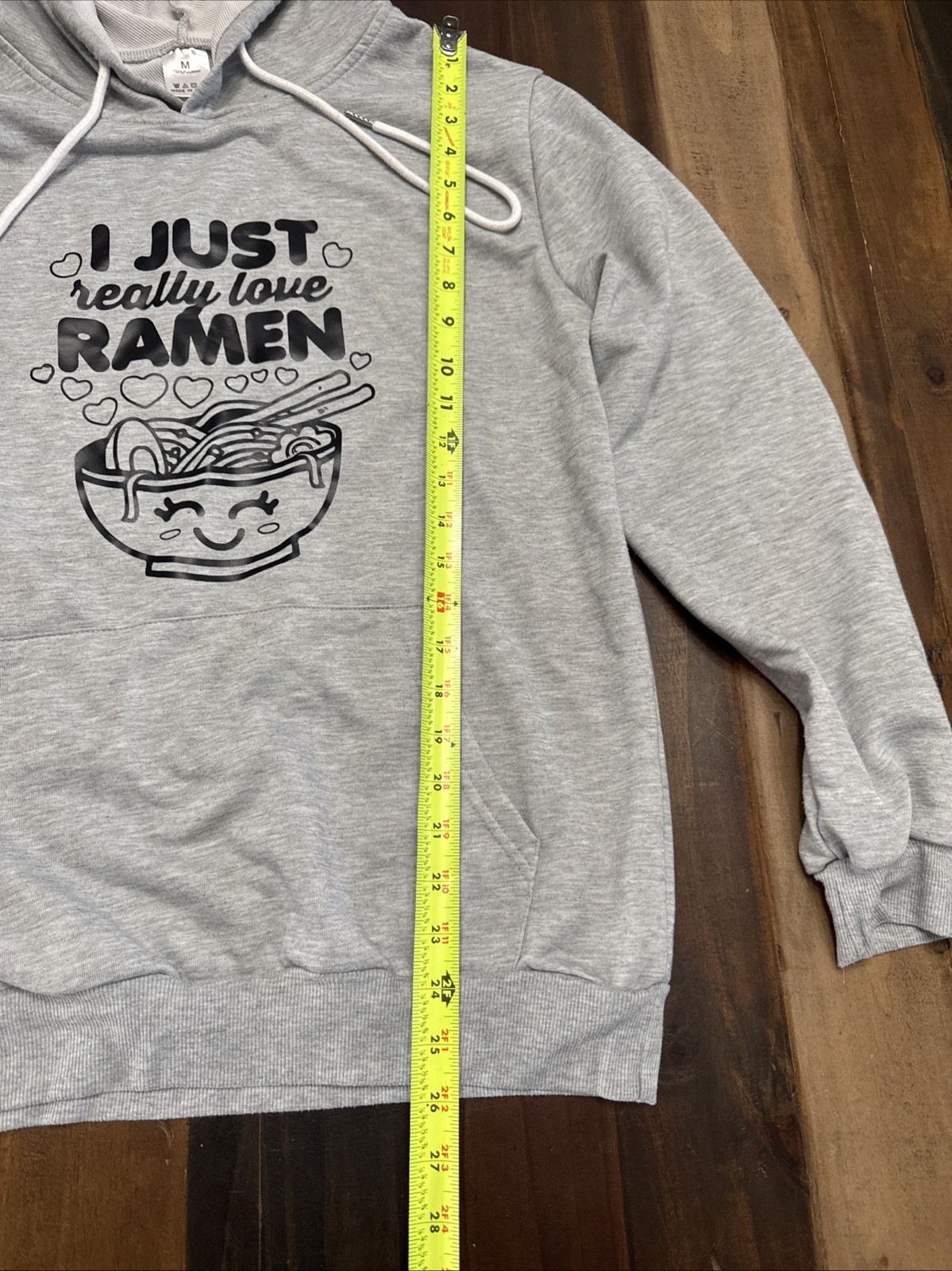 I Just Really Love Ramen Anime sketching Grey pull over hoodie size M Unisex