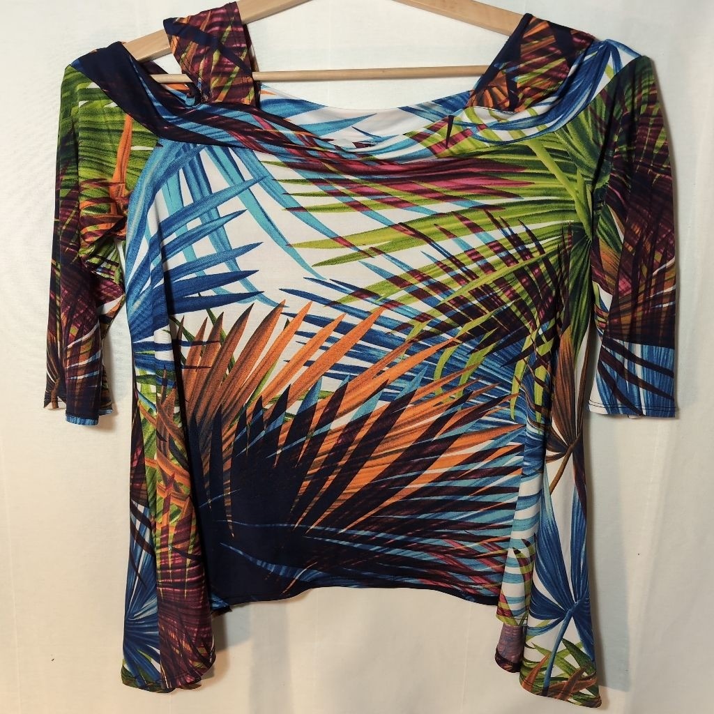 Pretty Woman Cold Shoulder Multicolored Top, Size Small, Polyester/Spandex Blend