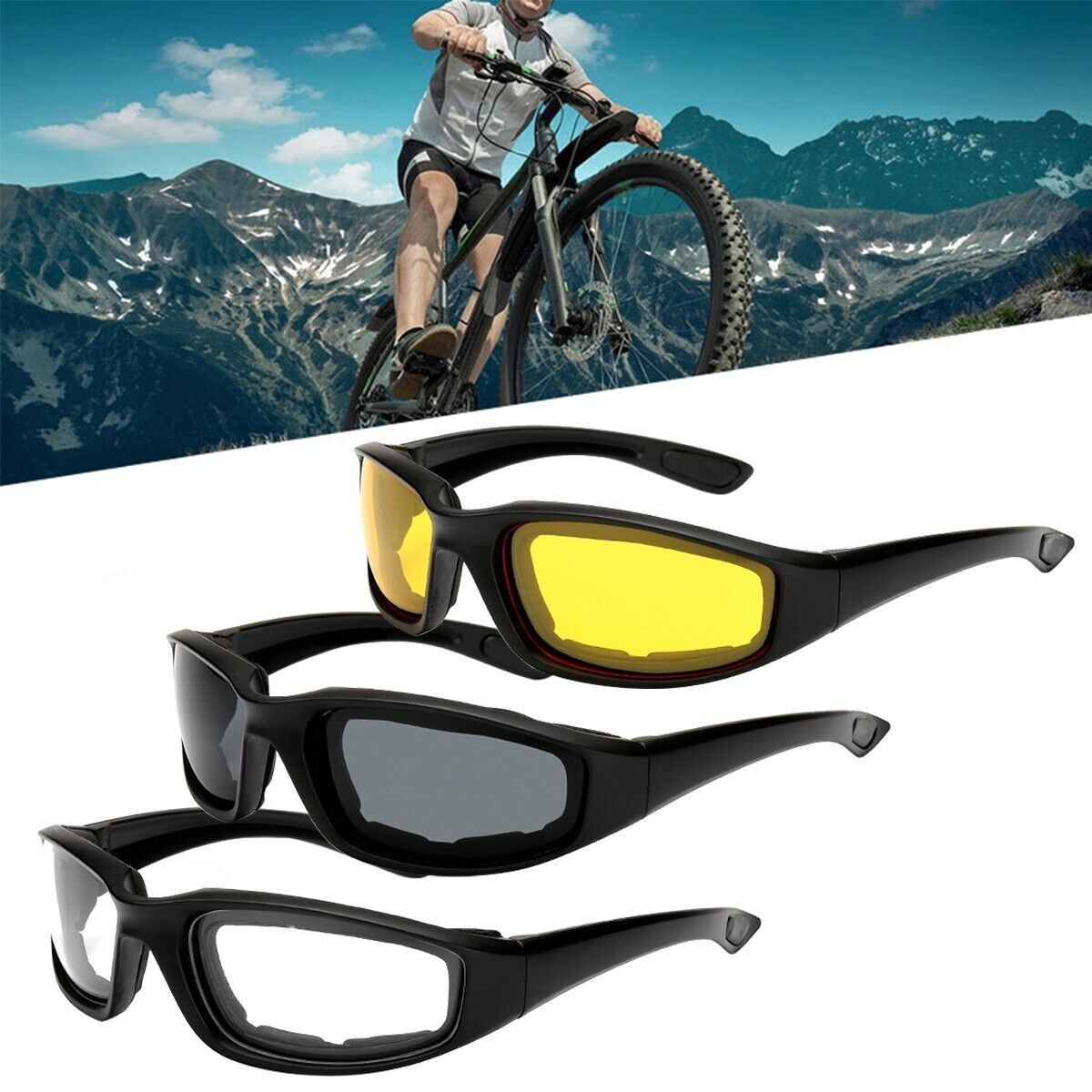3Pcs multicolor Motorcycle Riding Glasses, for Cycling & Outdoor Sports…
