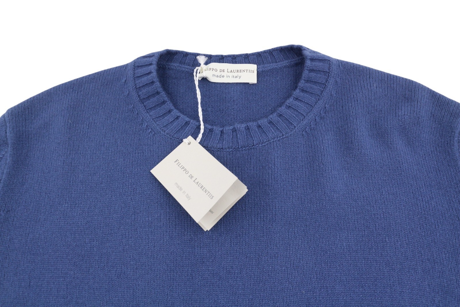 FILIPPO DE LAURENTIIS Men Jumper IT52 L Blue 120s Merino Wool Cashmere Pull On *