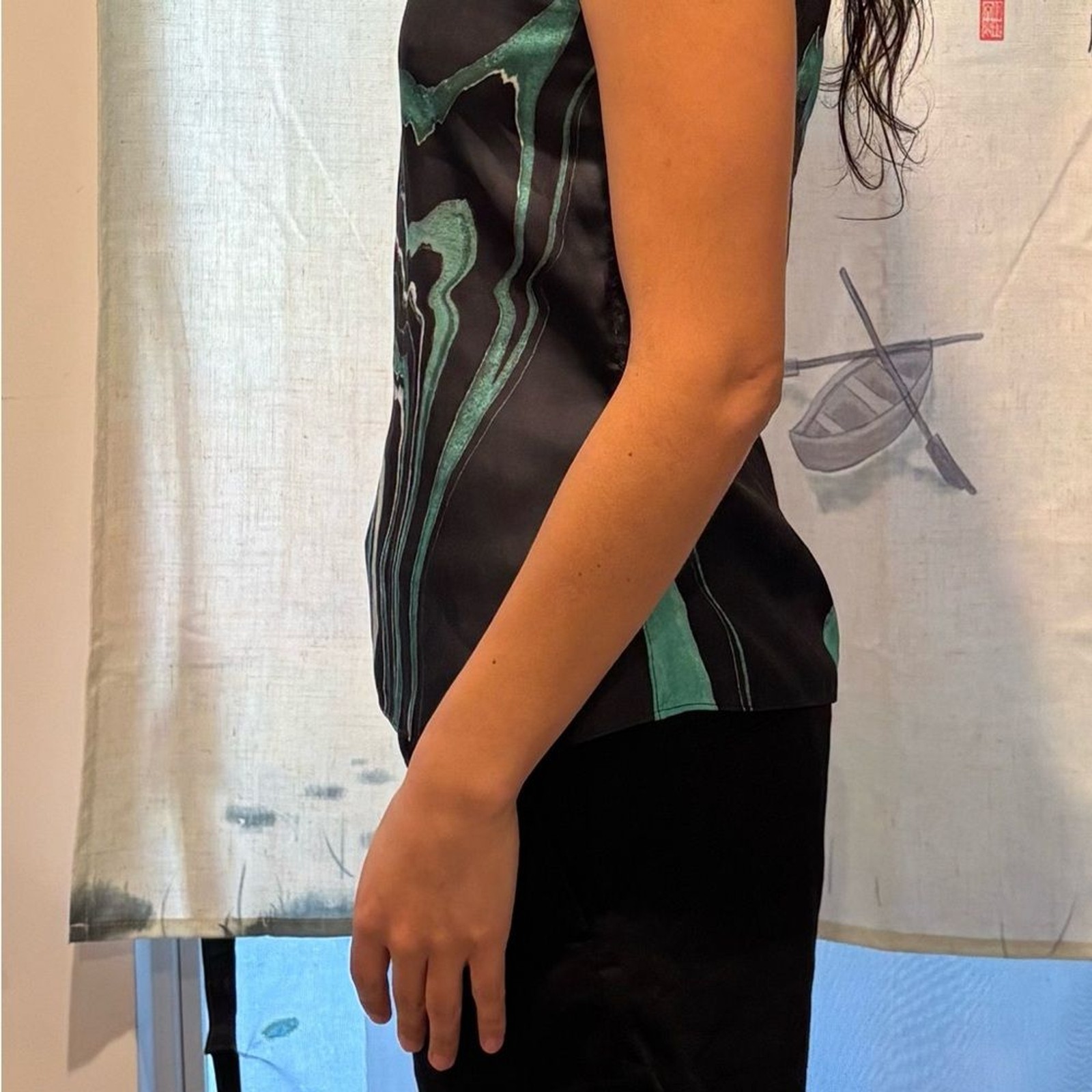 The Kooples Teal and Black Wave Pattern Tank Top Printed Marble