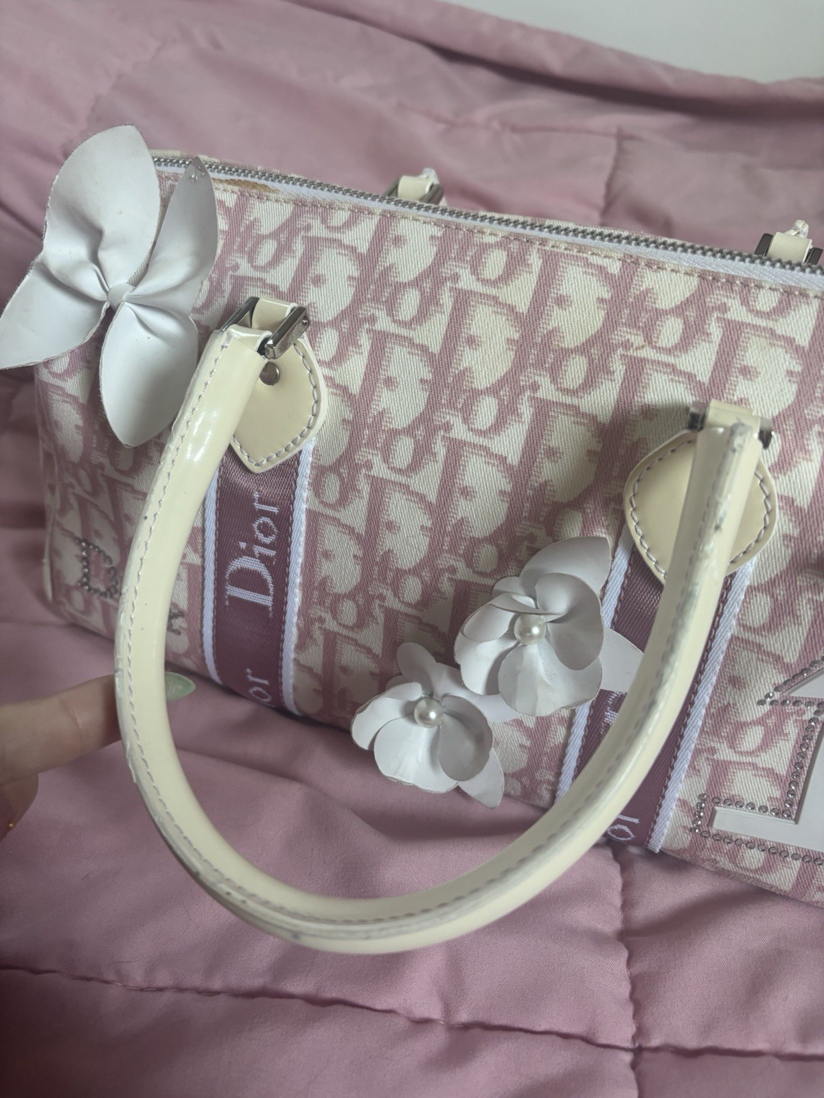 Christian Dior Diorissimo Pink Boston Trotter Logo Handbag Tote Vintage Y2K