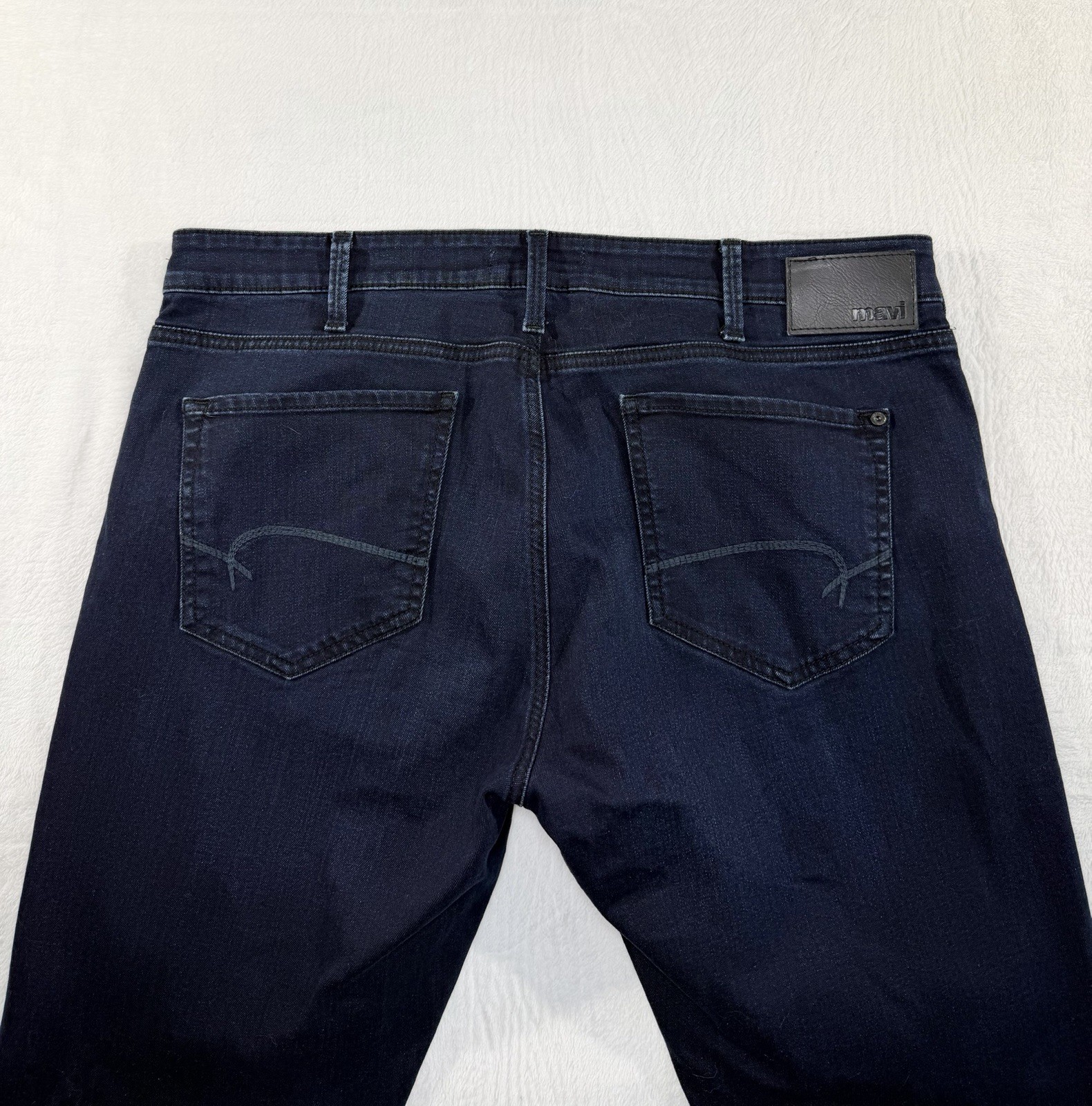 Mavi Jake Men’s Dark Wash Slim Leg Straight Stretch Denim Blue Jeans, 38×30