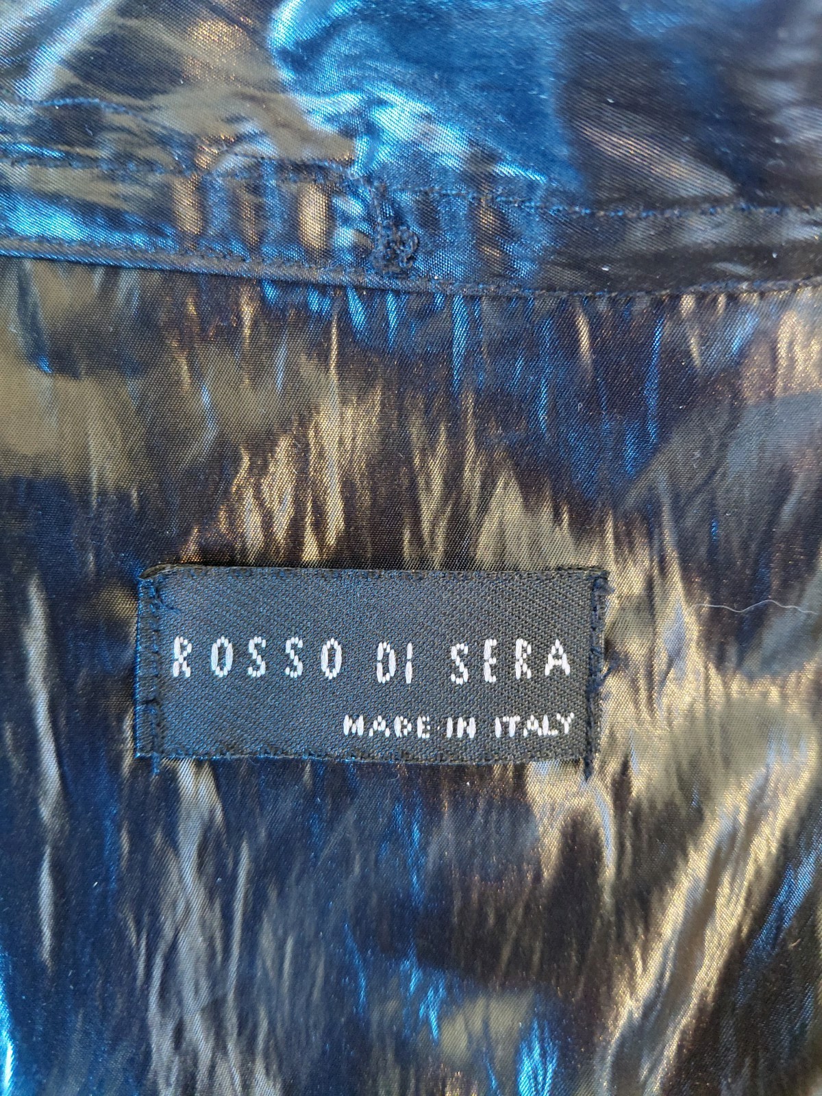 VTG Rosso Di Sera Italy Wet Look Shiny Black Jacket Hooded Y2K Cropped Balloon