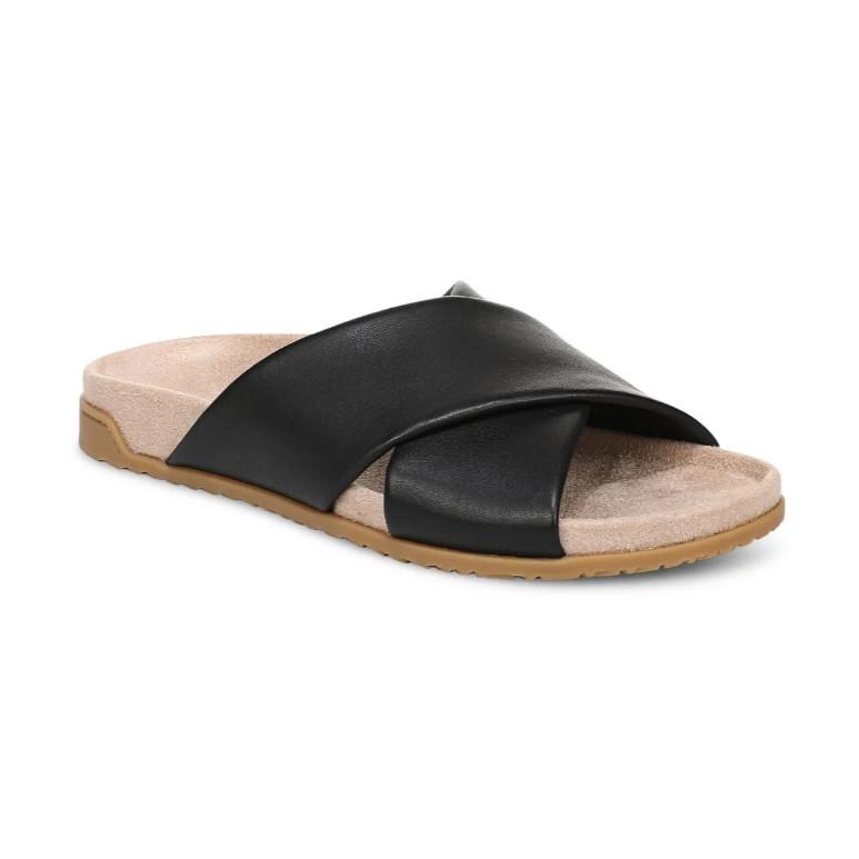 Vionic Etna Slide Sandal, Black Leather Color, Size 5 to 13, New