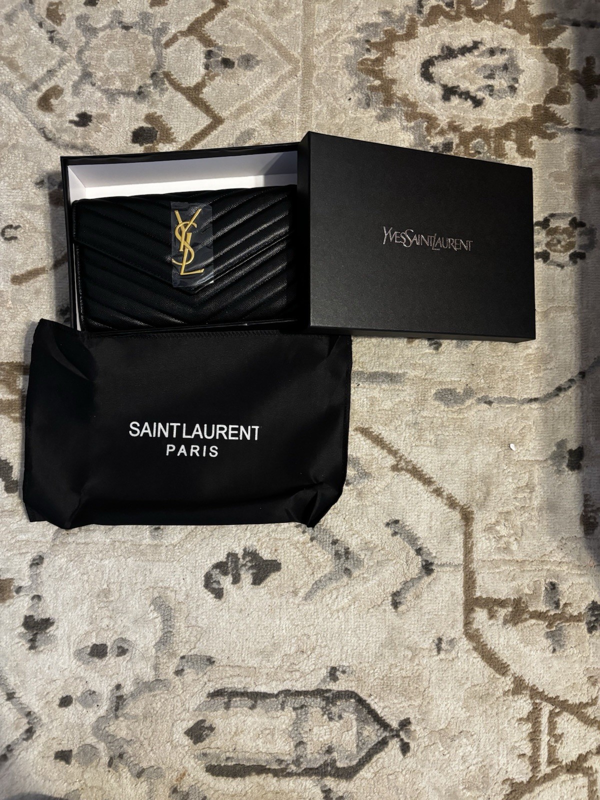 Saint Laurent YSL Envelope Black Quilted Chevron Chain Crossbody w/ Box Dust Bag