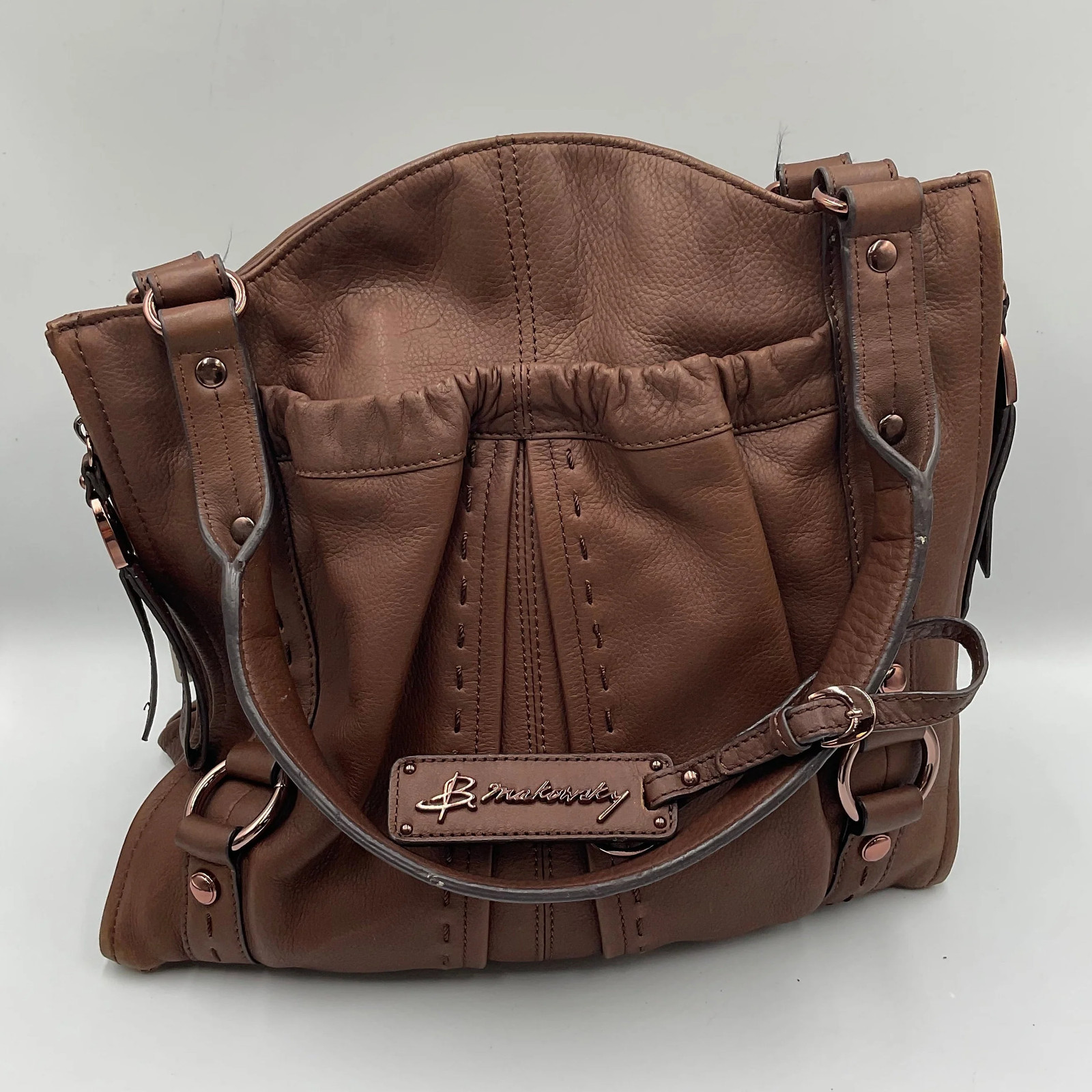 B. Makowsky Brown Leather Large Shoulder Bag