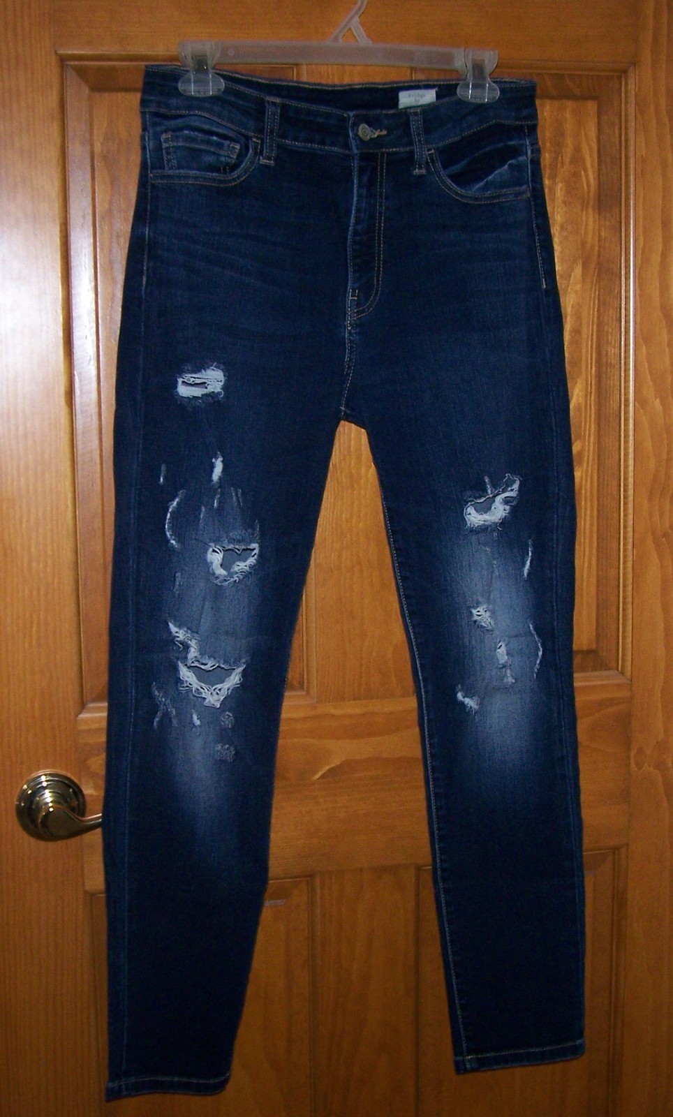 Womens Bridge by Gly Curvy High Rise Ankle Skinny Distressed Jeans, 29
