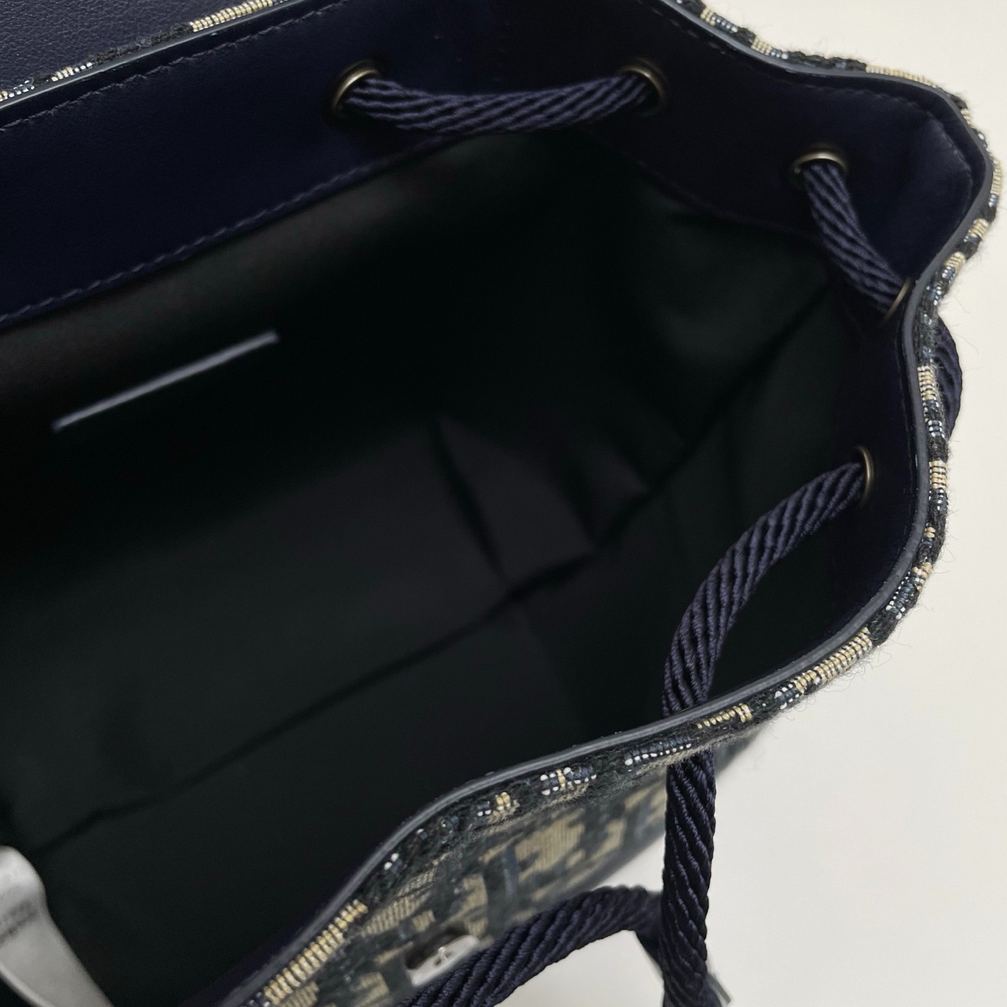 DIOR Mini Backpack Oblique Jacquard Beige and Navy Drawstring Bag