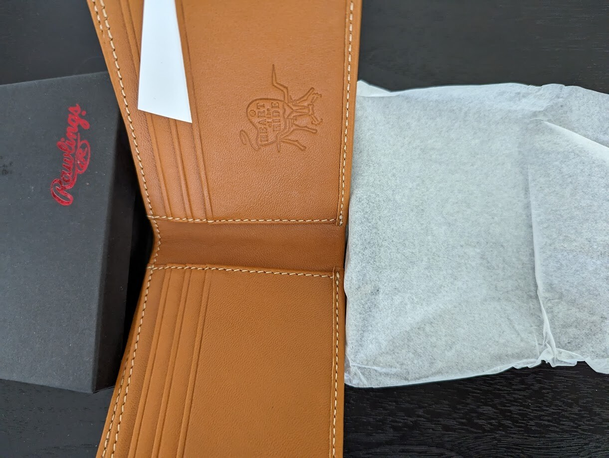 Rawlings Men’s Baseball Leather Heart of the Hide slim Bifold Wallet New