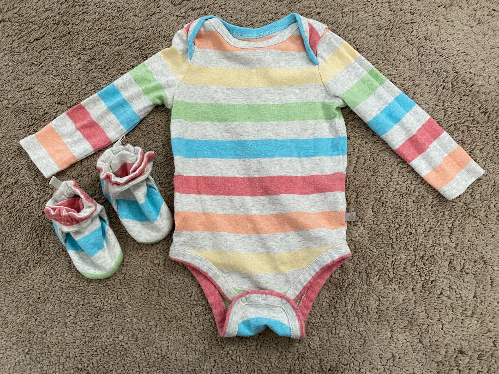 Baby Gap Pastel Wide Striped Bodysuit & Booties Unisex Baby Size 6 – 12 month