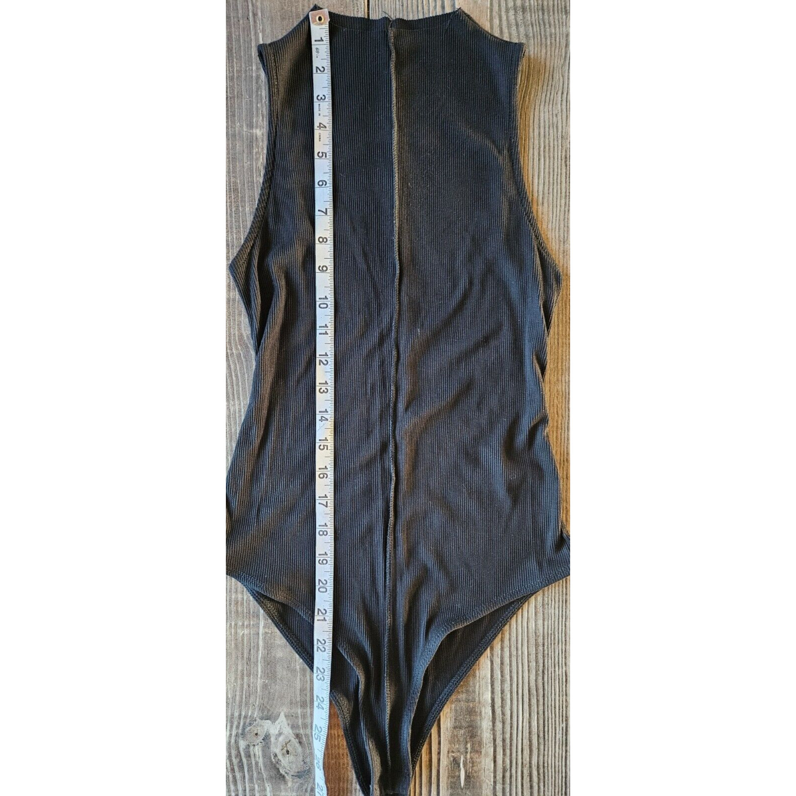 BP Womens Front Seam Bodysuit Small Black Ribbed Knit Sleeveless Funnel Neck Top