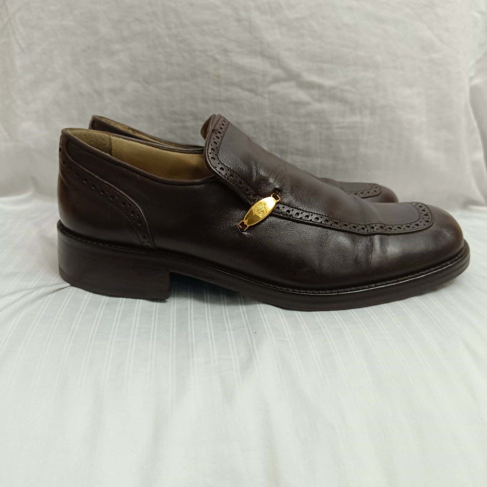 Gianni Versace Shoe Vintage Men Leather Medusa Logo Brown Loafers Sz 43 EU 10 US