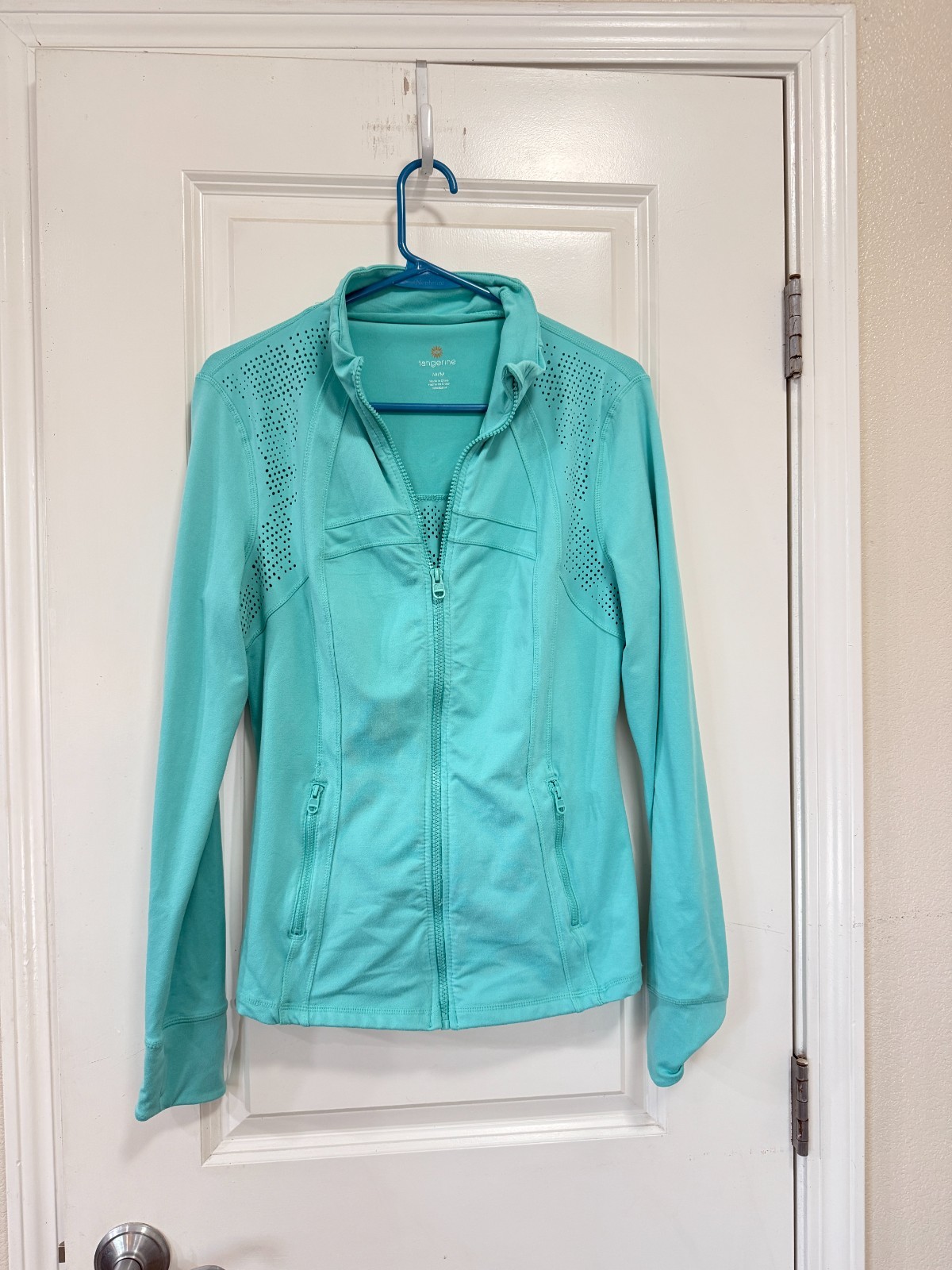 Tangerine Women M Activewear Athletic Jacket Full Zip, Thumb Holes, Stretch, EUC