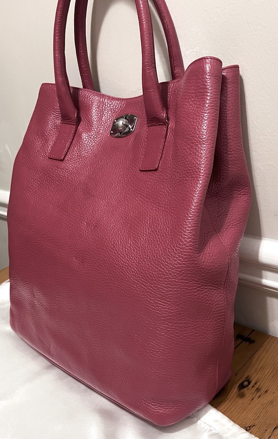 FURLA Appaloosa Bag Raspberry/Dark Pink Pebbled Leather 14×12.5×5.5” Large EUC