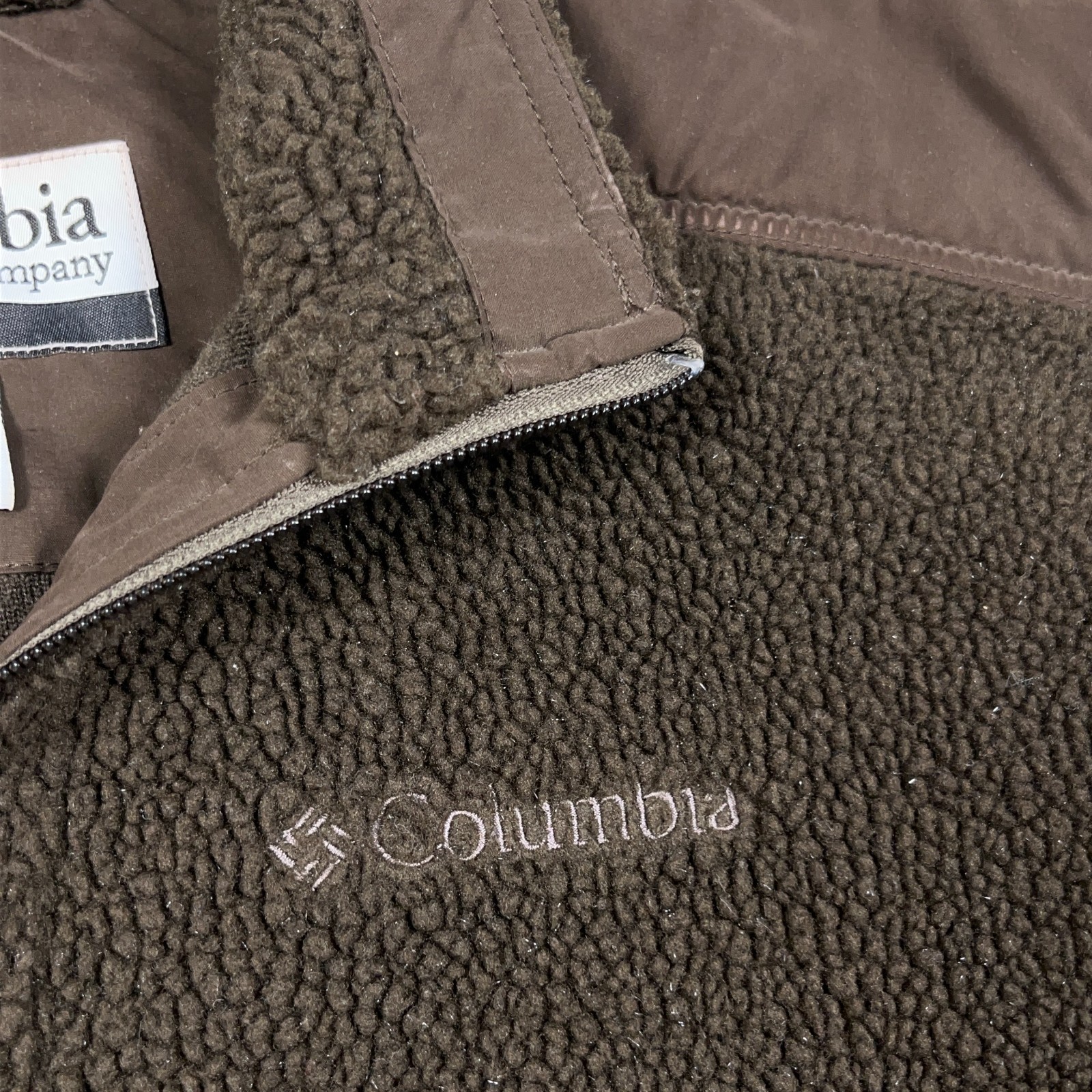 Vintage Columbia Jacket Men Large Dark Brown Sherpa Fleece Elbow Pads Teddy