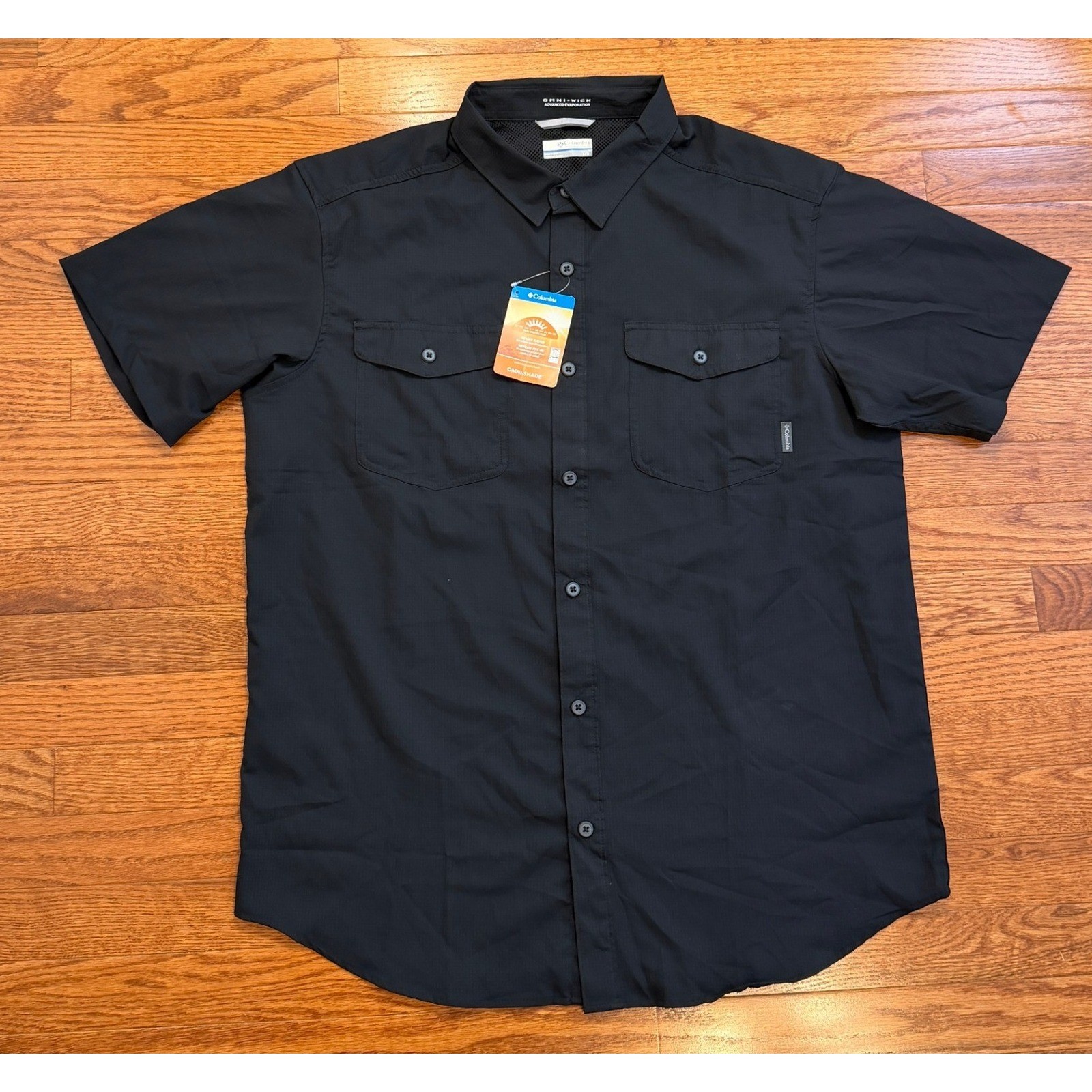 New Columbia Utilizer II Shirt Mens Large Button Up Black Hiking Fishing Stretch