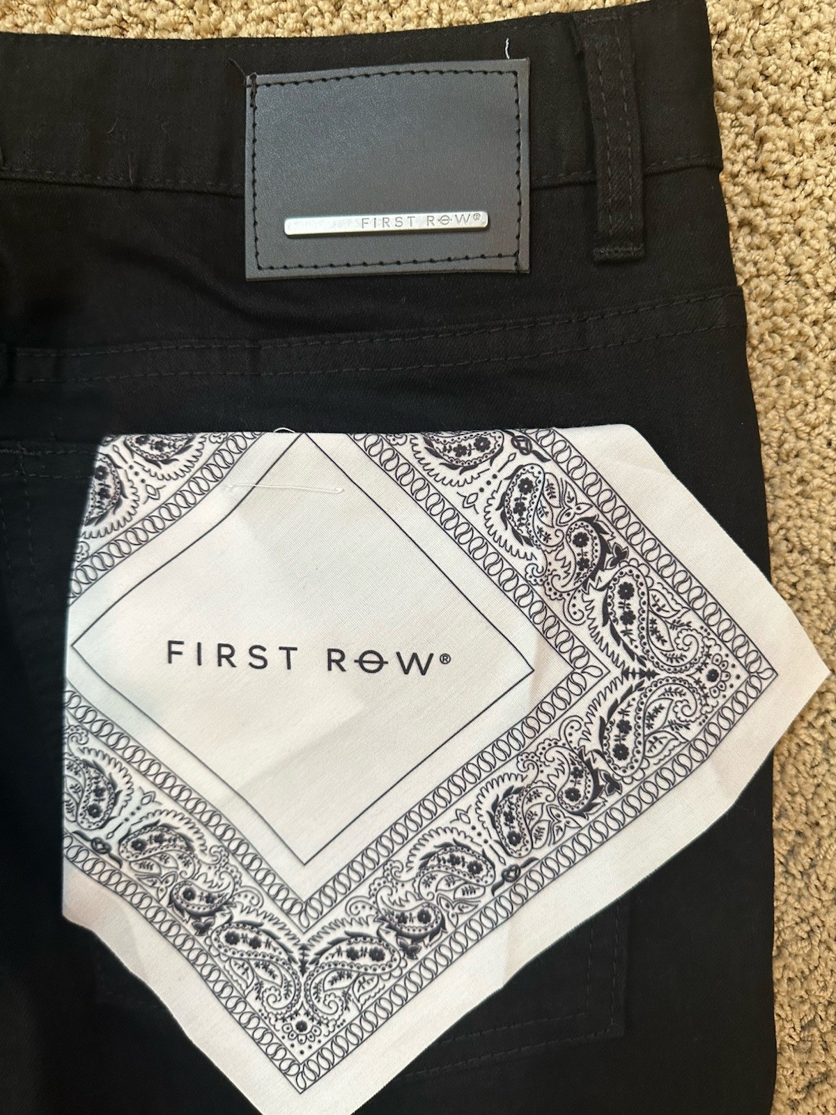 First Row Mens Black Denim Jeans With Patches And Embroidery 38×32 New With Tags