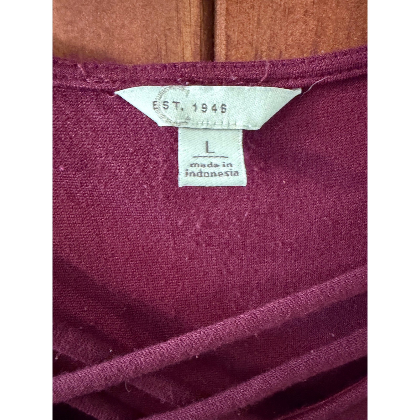 Catherines Est 1946 Womens Burgundy Lattice V-Neck Long Sleeve Top Size L