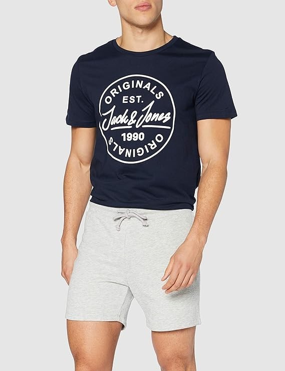 Jack & Jones Mens 2 Pack Simone Sweat Shorts, Black/Light Grey – Large