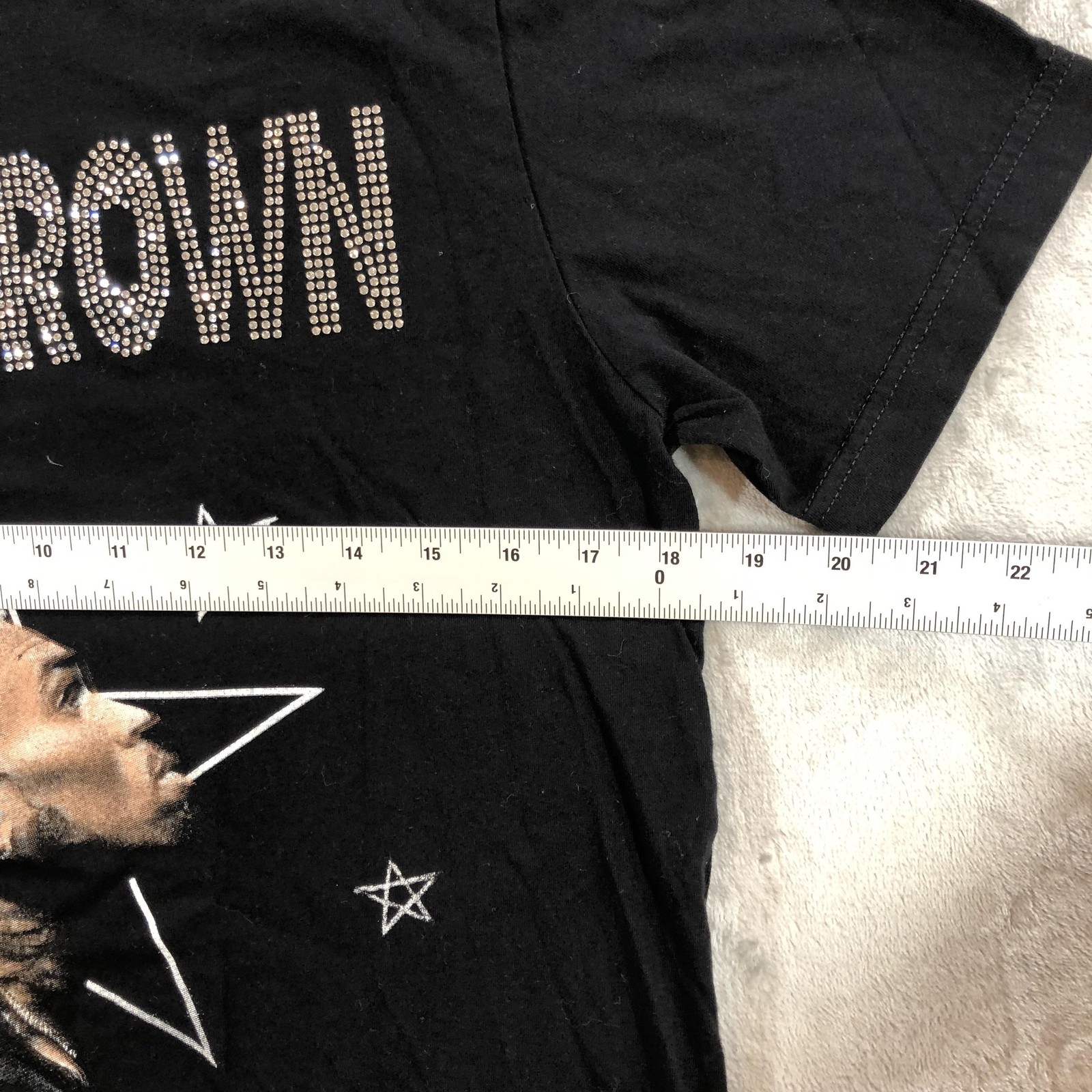 Chris Brown Shirt Womens Medium Black Breezy Bowl XX Tour Graphic Rhinestone