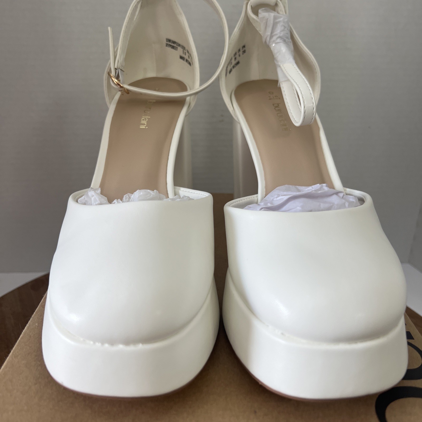 Burudani High Heels Chunky Block Platform Heels Ankle Strap Size US 8 White